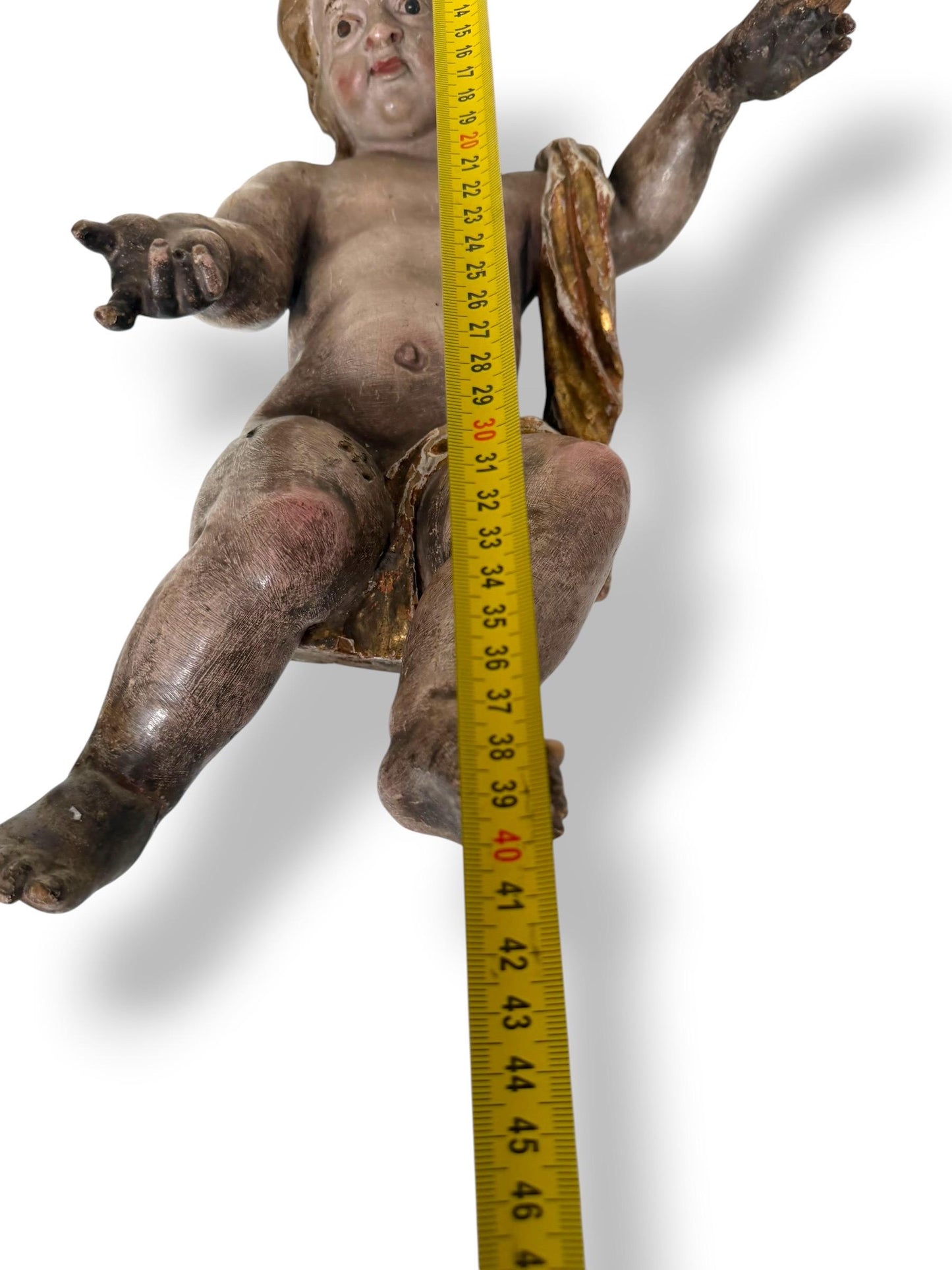 Large antique Cherub, 18th Century Austrian Baroque Putto – Polychromed and Gilded Wood