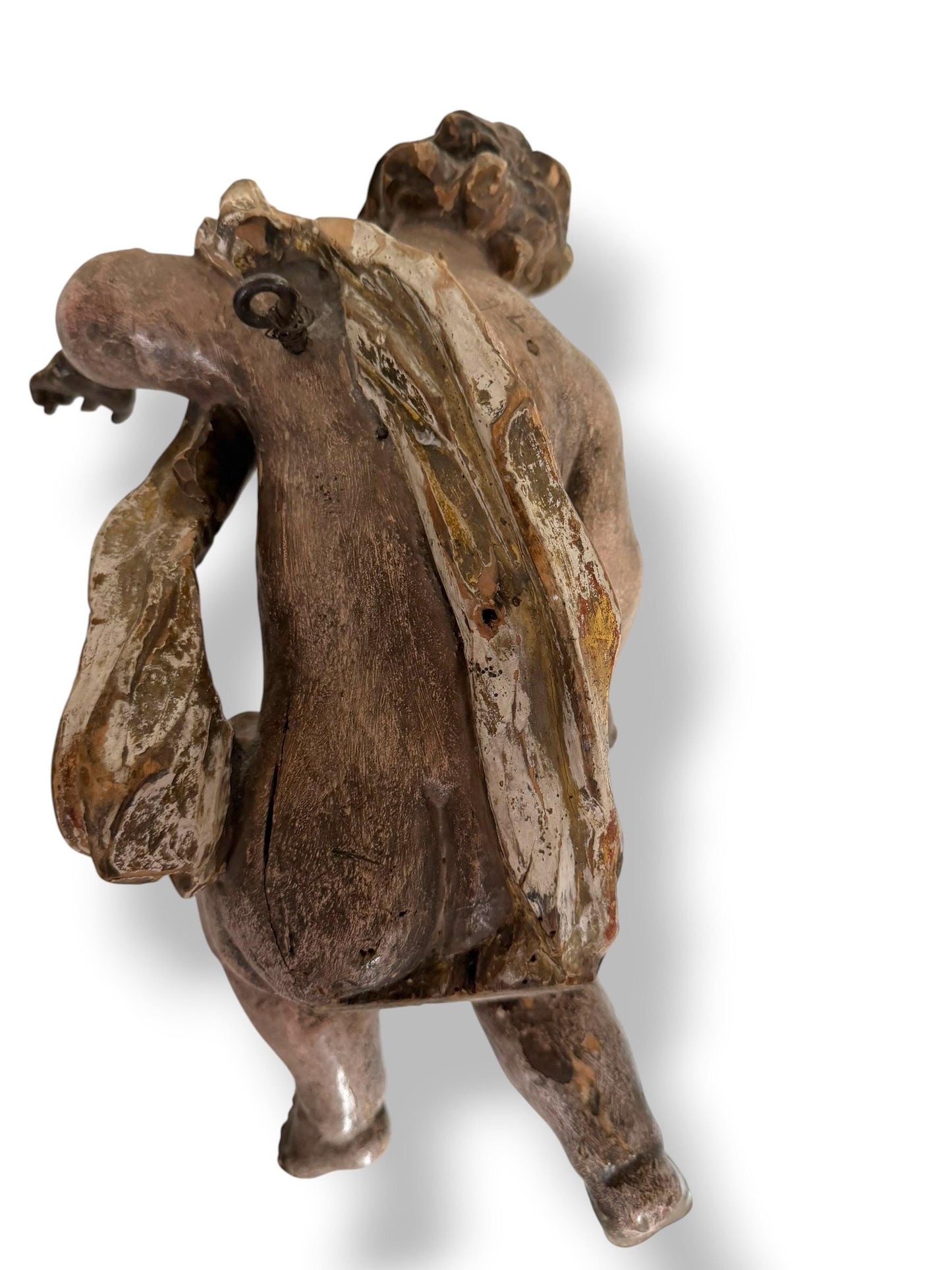 Large antique Cherub, 18th Century Austrian Baroque Putto – Polychromed and Gilded Wood