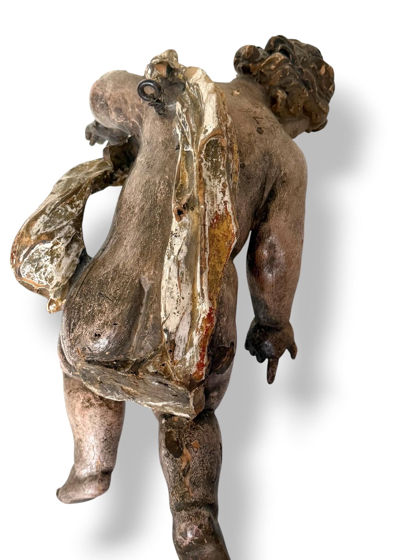 Large antique Cherub, 18th Century Austrian Baroque Putto – Polychromed and Gilded Wood