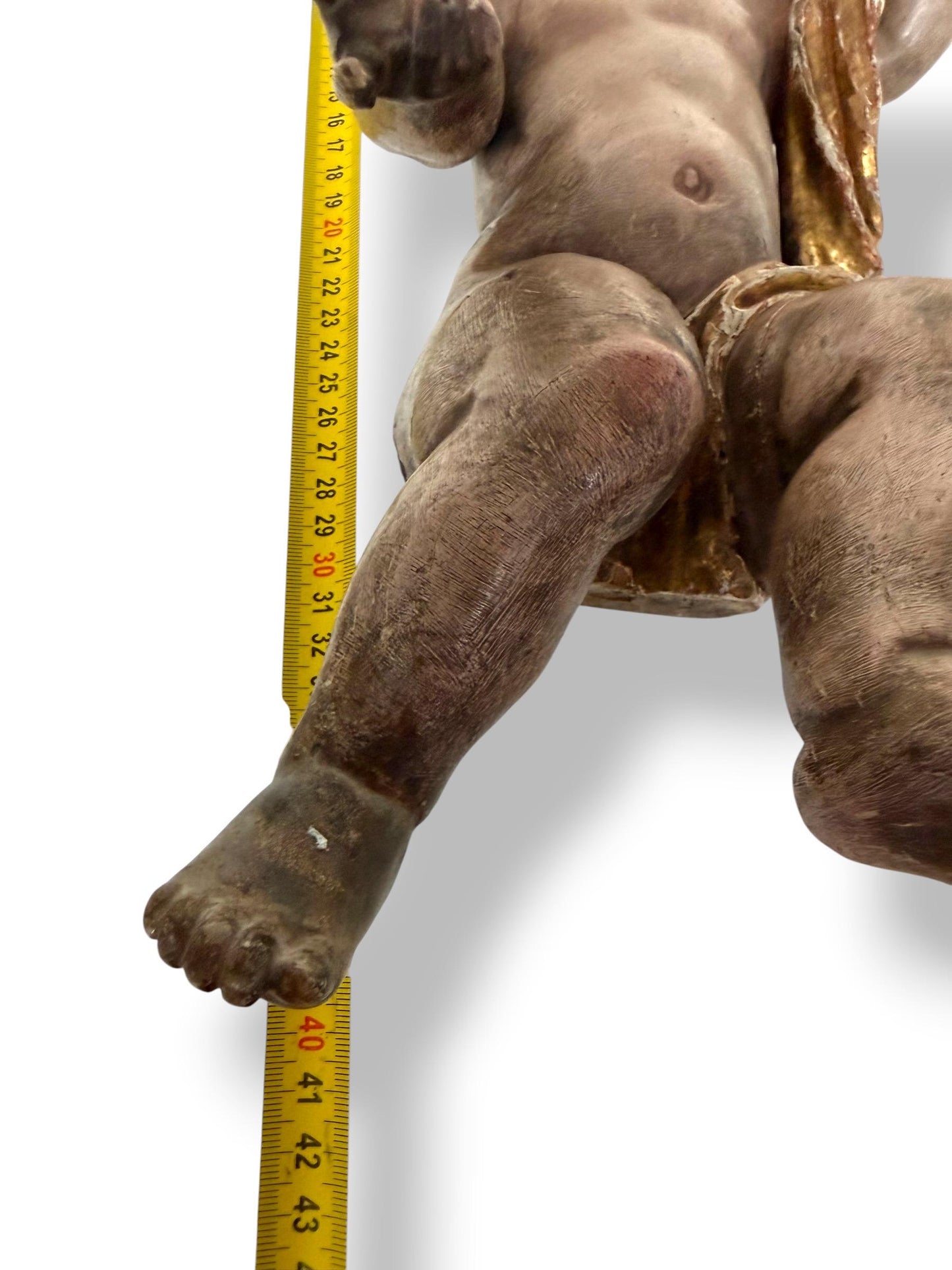 Large antique Cherub, 18th Century Austrian Baroque Putto – Polychromed and Gilded Wood