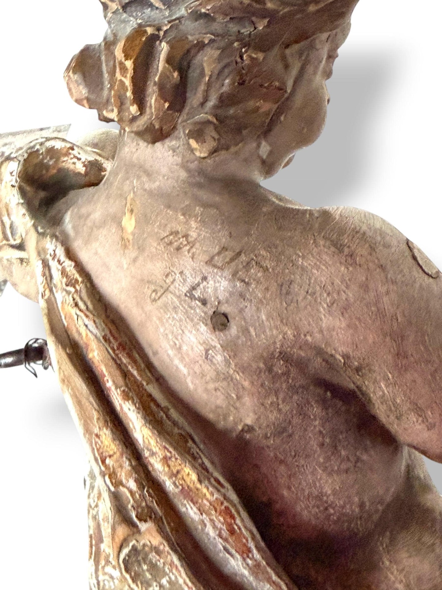 Large antique Cherub, 18th Century Austrian Baroque Putto – Polychromed and Gilded Wood