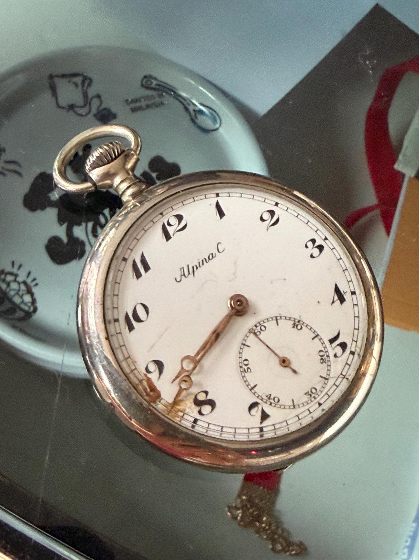 Alpina c zakhorloge, antique pocket watch in case