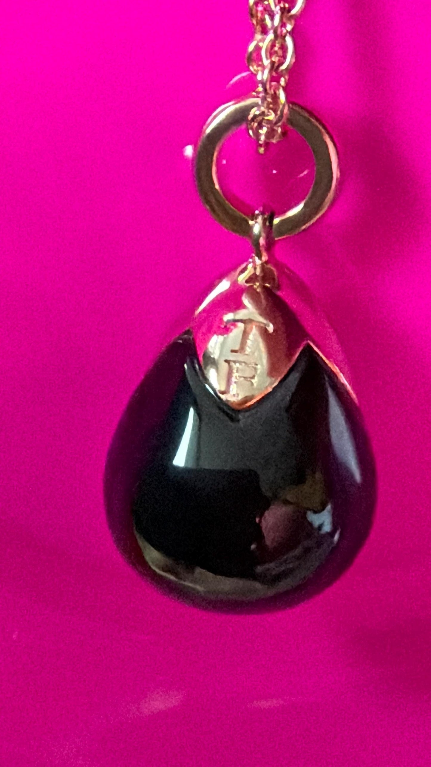 FABERGE Sterling Silver Rose Gold Charm necklace with onyx black pendant, Fabergé