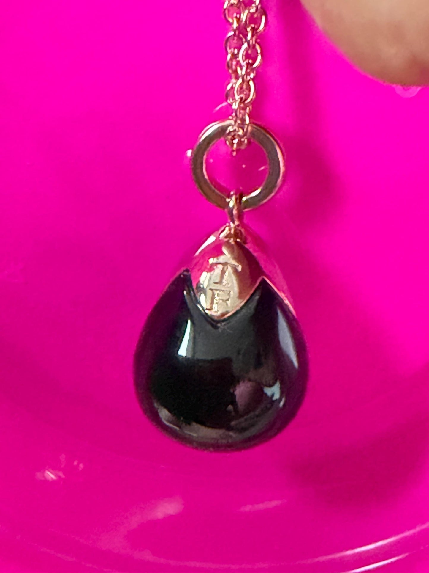 FABERGE Sterling Silver Rose Gold Charm necklace with onyx black pendant, Fabergé