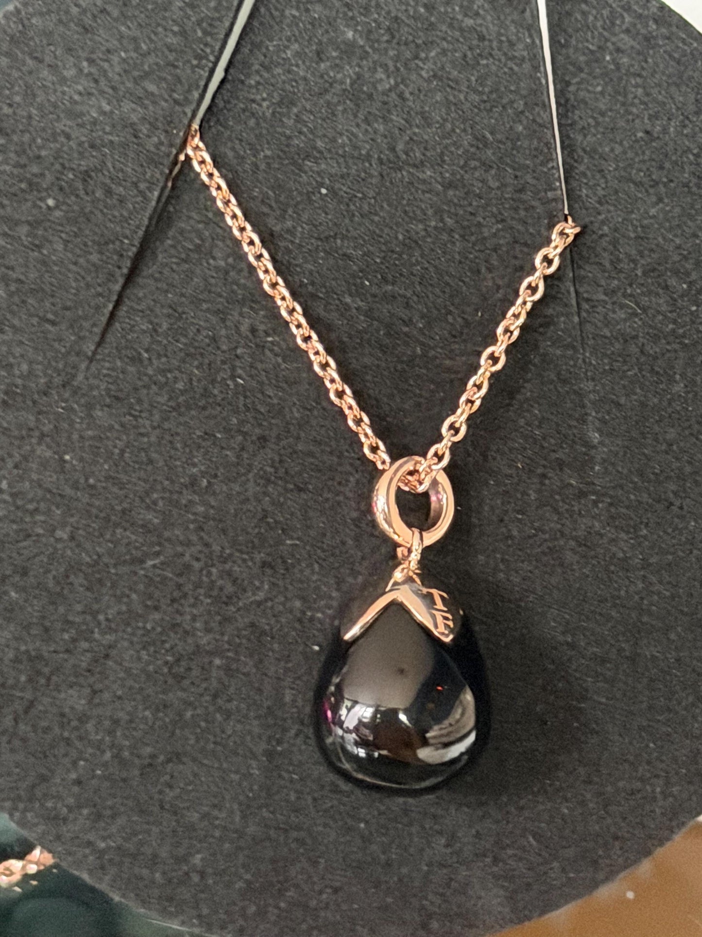 FABERGE Sterling Silver Rose Gold Charm necklace with onyx black pendant, Fabergé