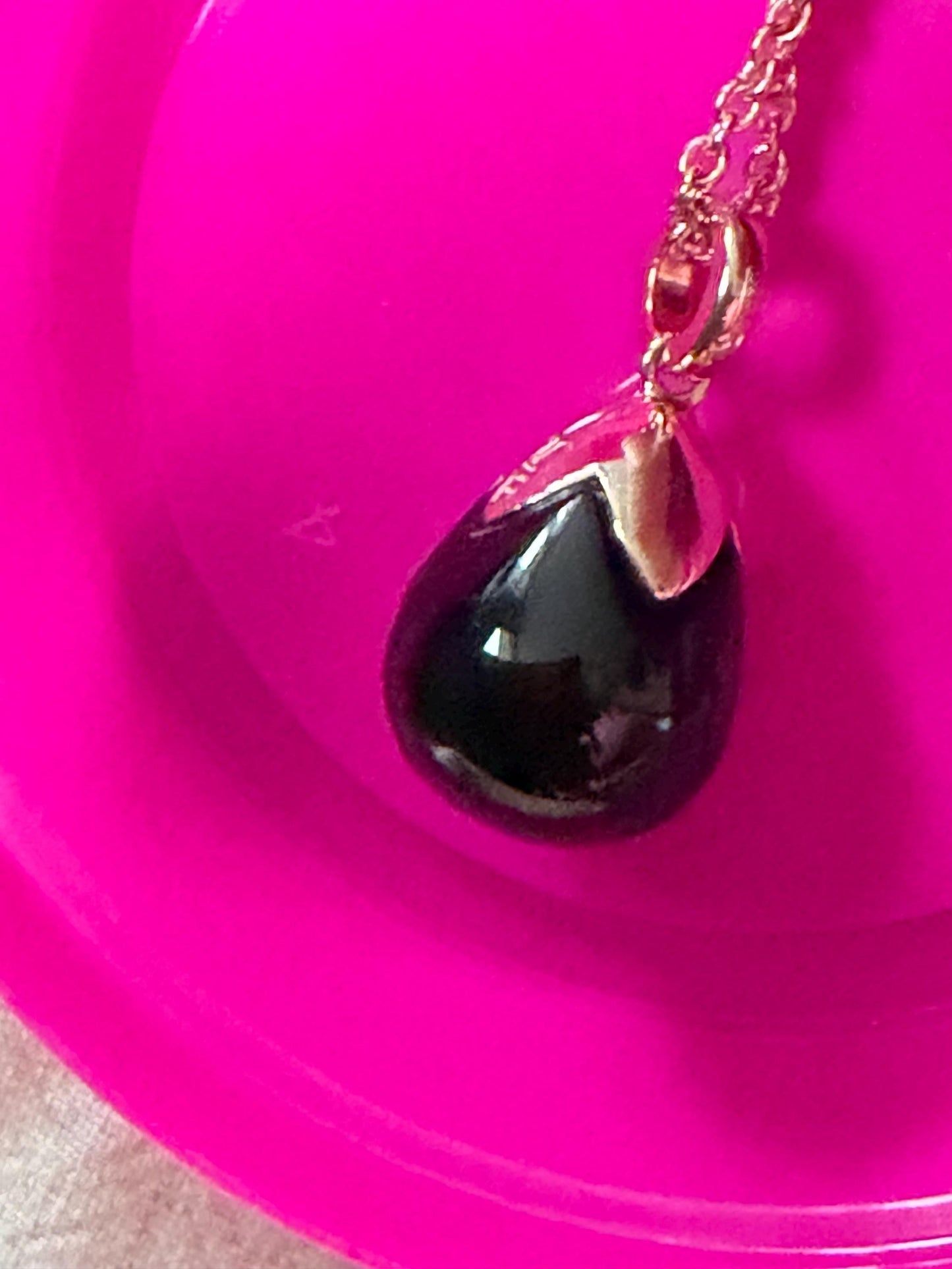 FABERGE Sterling Silver Rose Gold Charm necklace with onyx black pendant, Fabergé