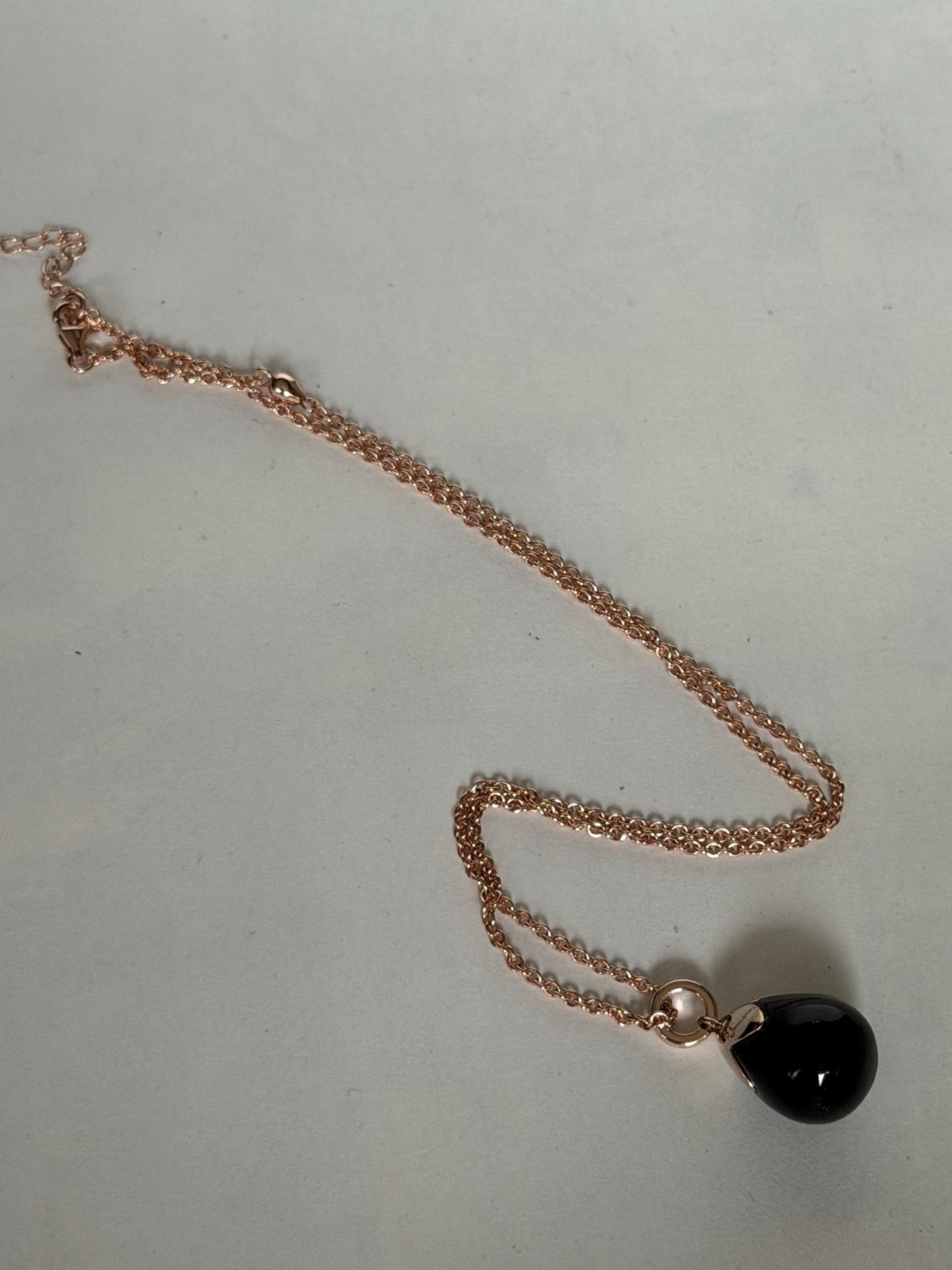 FABERGE Sterling Silver Rose Gold Charm necklace with onyx black pendant, Fabergé