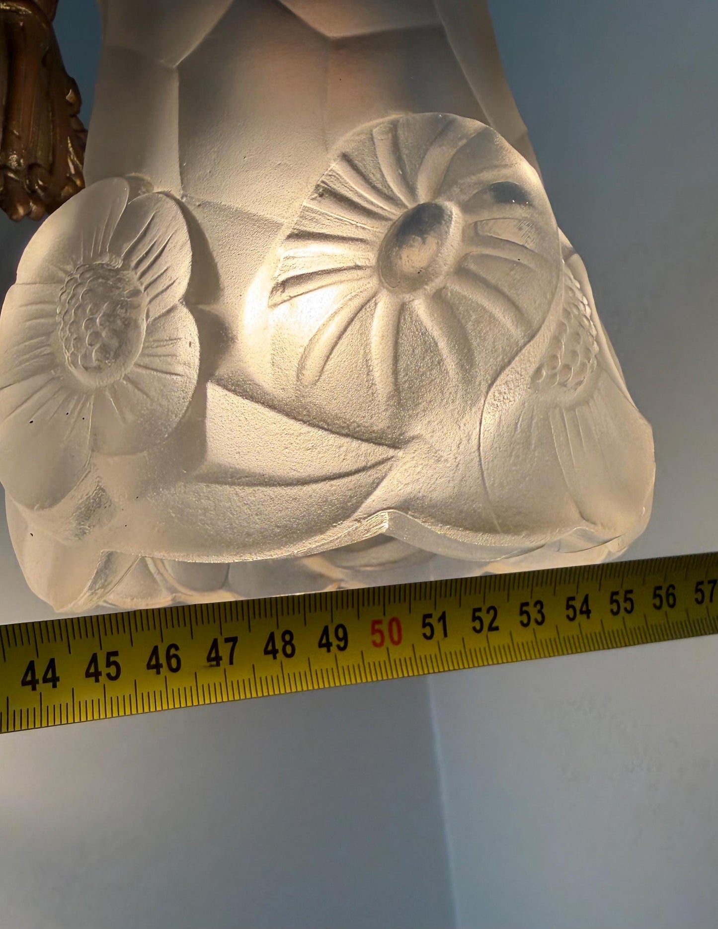 French Transition Art Nouveau–Art Deco Chandelier by Degué (David Guéron), France, circa 1925–1930, signed, rare brass lustre