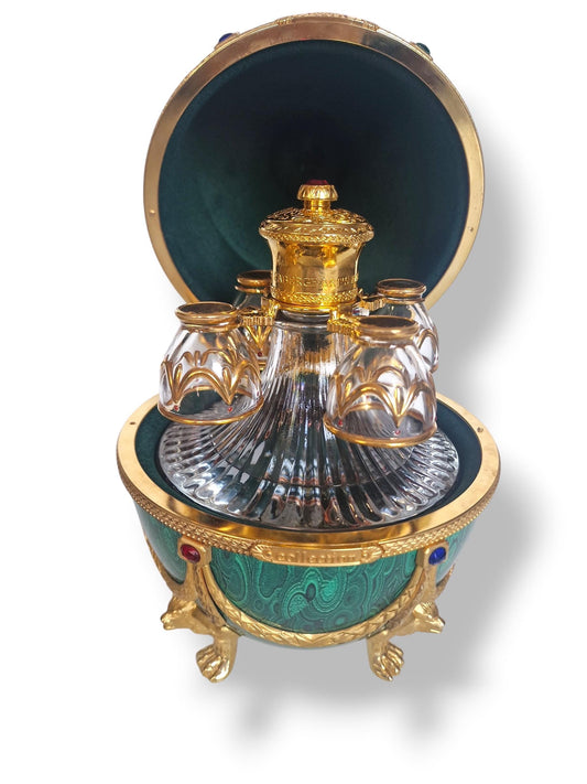 Faberge Egg, Imperial Collection liquer Decanter Set - Gold & Crystal, Limited Edition Fabergé emerald green