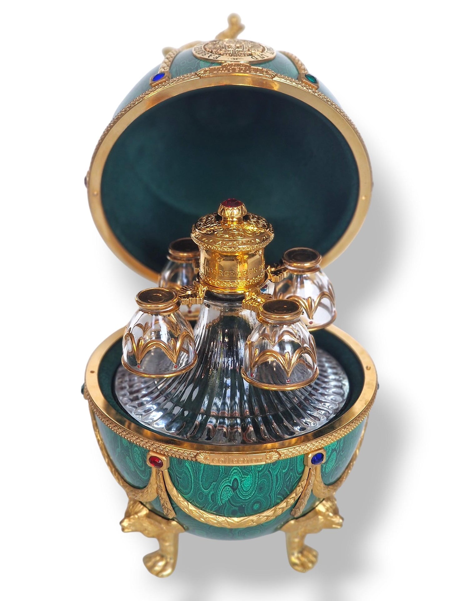Faberge Egg, Imperial Collection liquer Decanter Set - Gold & Crystal, Limited Edition Fabergé emerald green