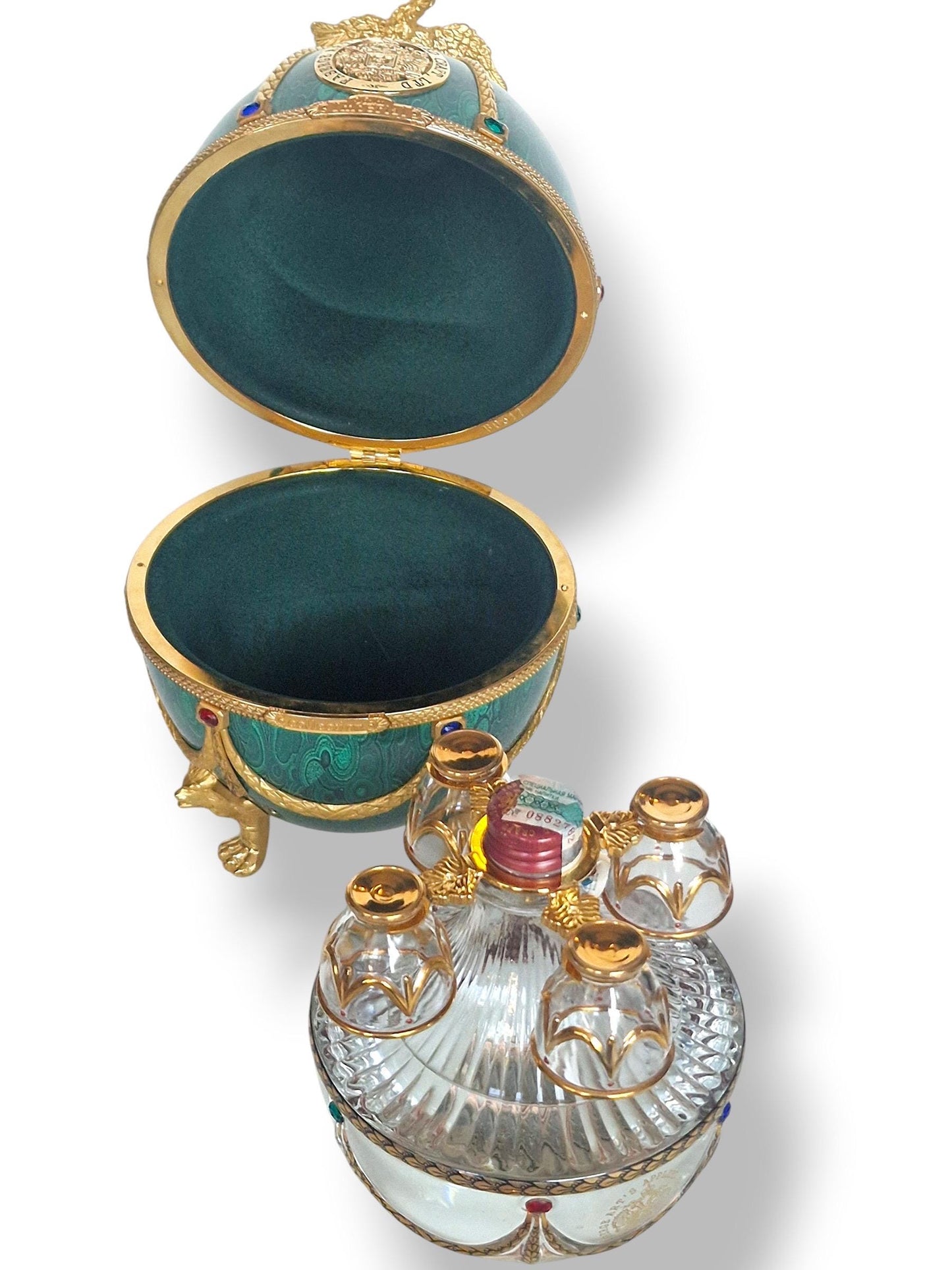 Faberge Egg, Imperial Collection liquer Decanter Set - Gold & Crystal, Limited Edition Fabergé emerald green