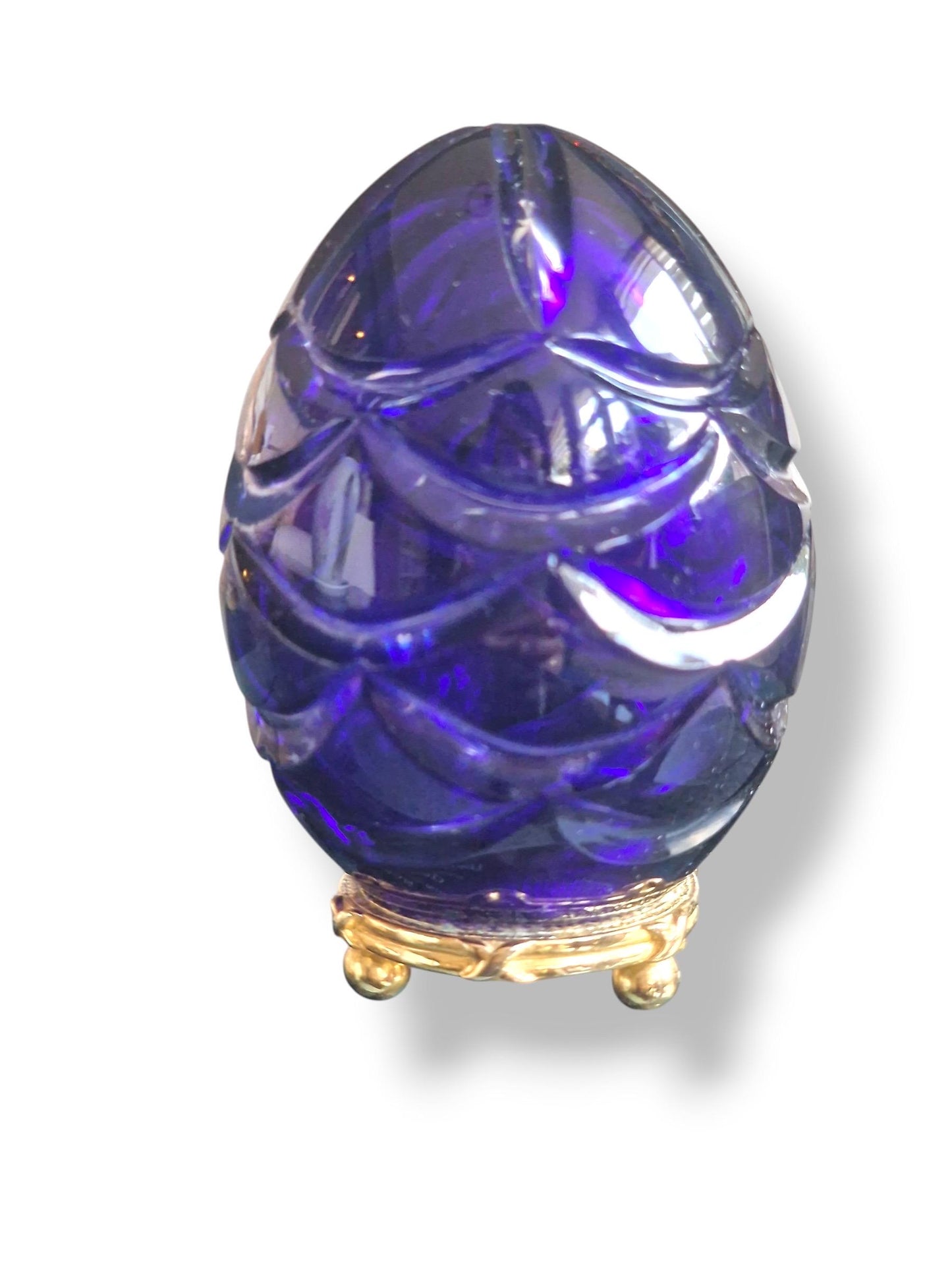 Signed Faberge Imperial boxed Crystal Egg, Limited Edition, sapphire blue