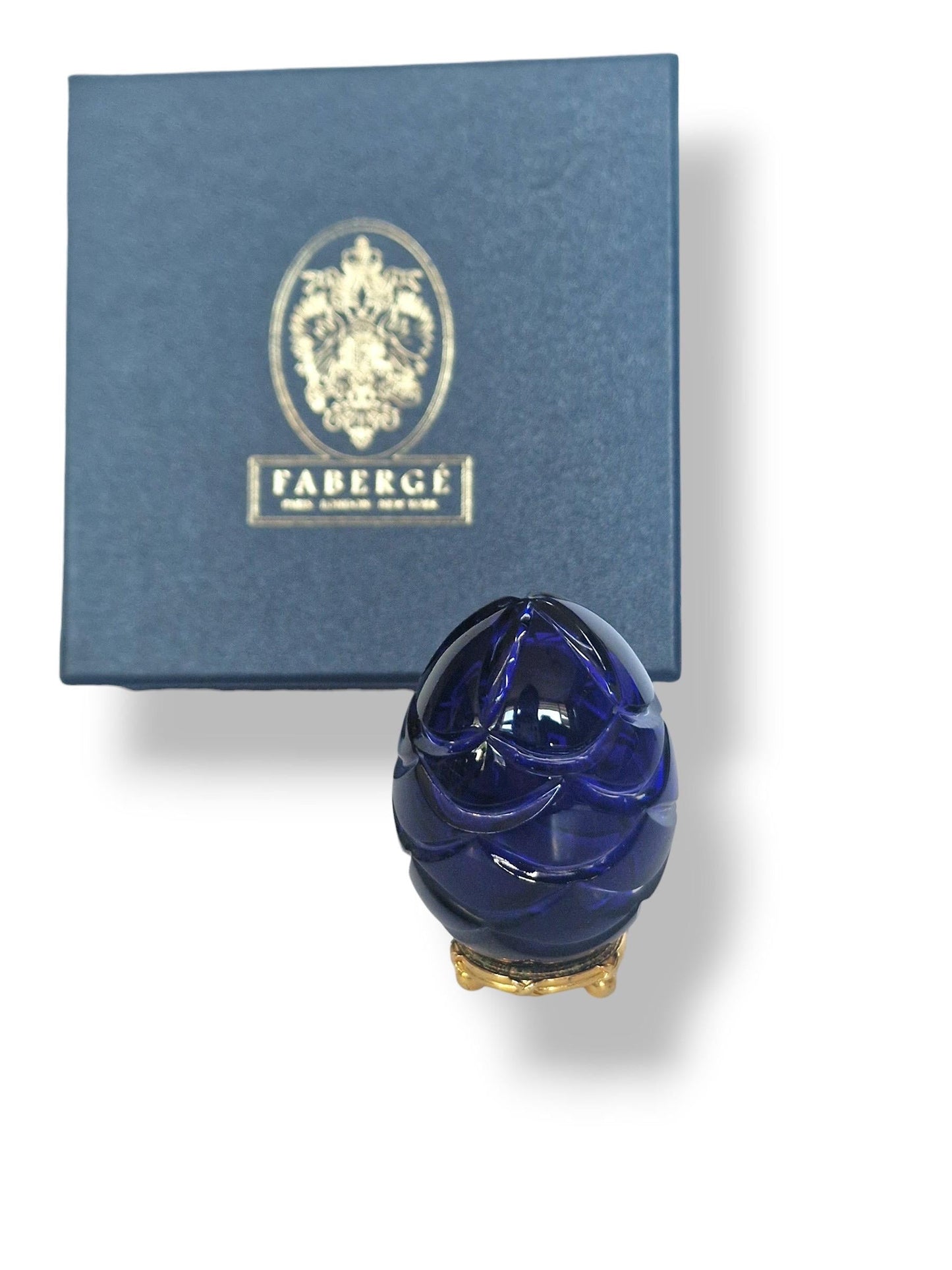 Signed Faberge Imperial boxed Crystal Egg, Limited Edition, sapphire blue