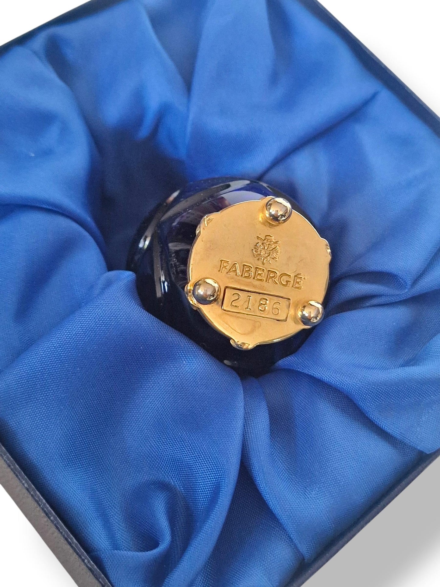 Signed Faberge Imperial boxed Crystal Egg, Limited Edition, sapphire blue