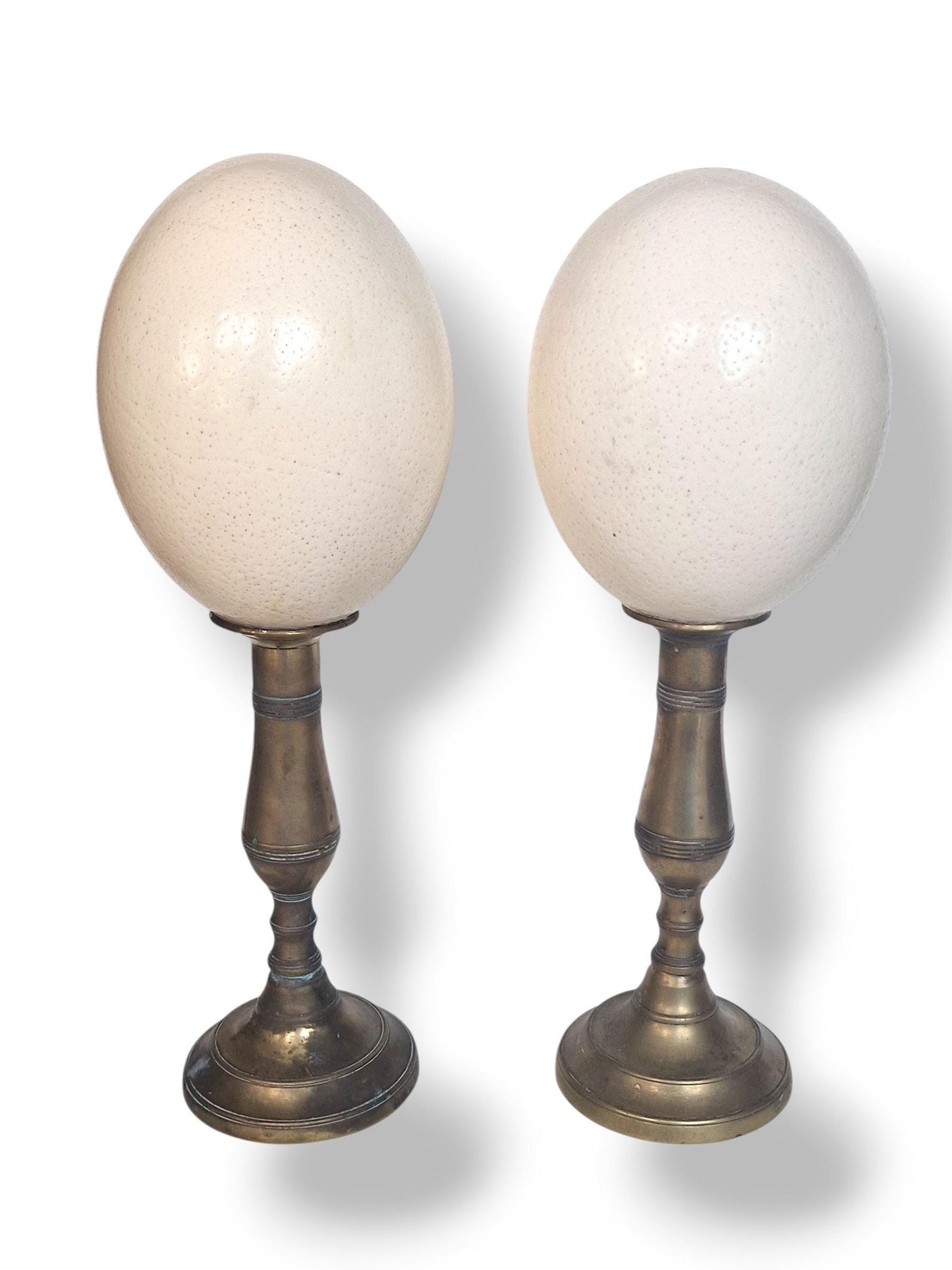 A set of 2 34 cm large Art Nouveau Bronze Ostrich Eggs, Austrian Fauvism Decor, 34 cm