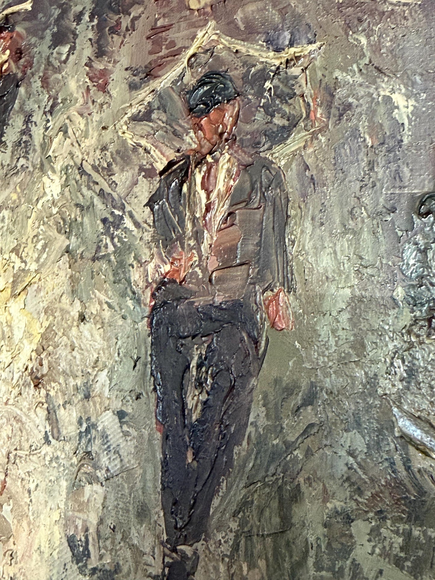 Josef “Sepp” Beil – Rain in Munich - impressionist, Large Oil on Canvas, 1950-1960, 82 x 72 vm