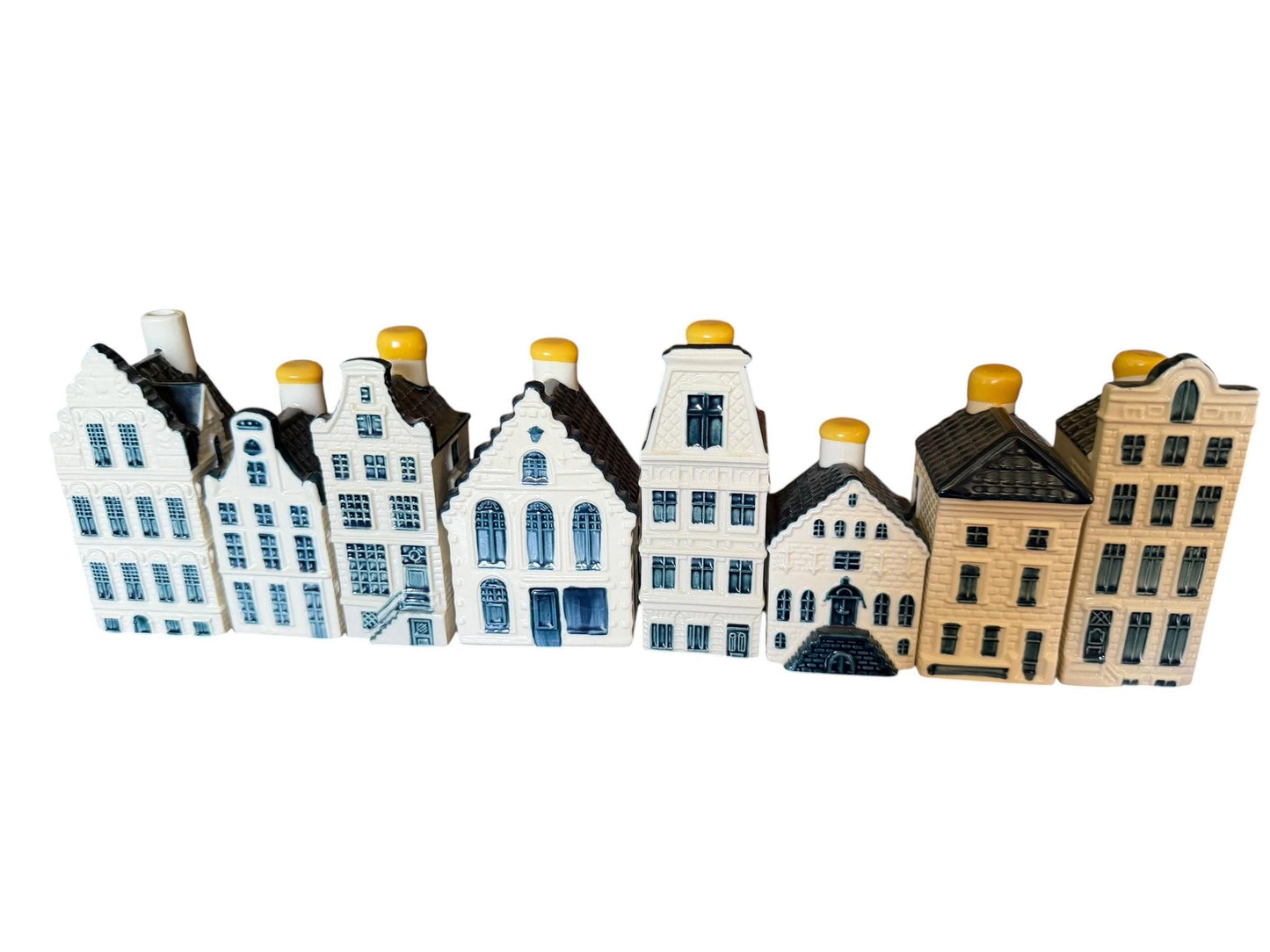 8 KLM Amsterdam Canal Houses, Hand Painted Porcelain Collectible Dutch grachtenpandjes street