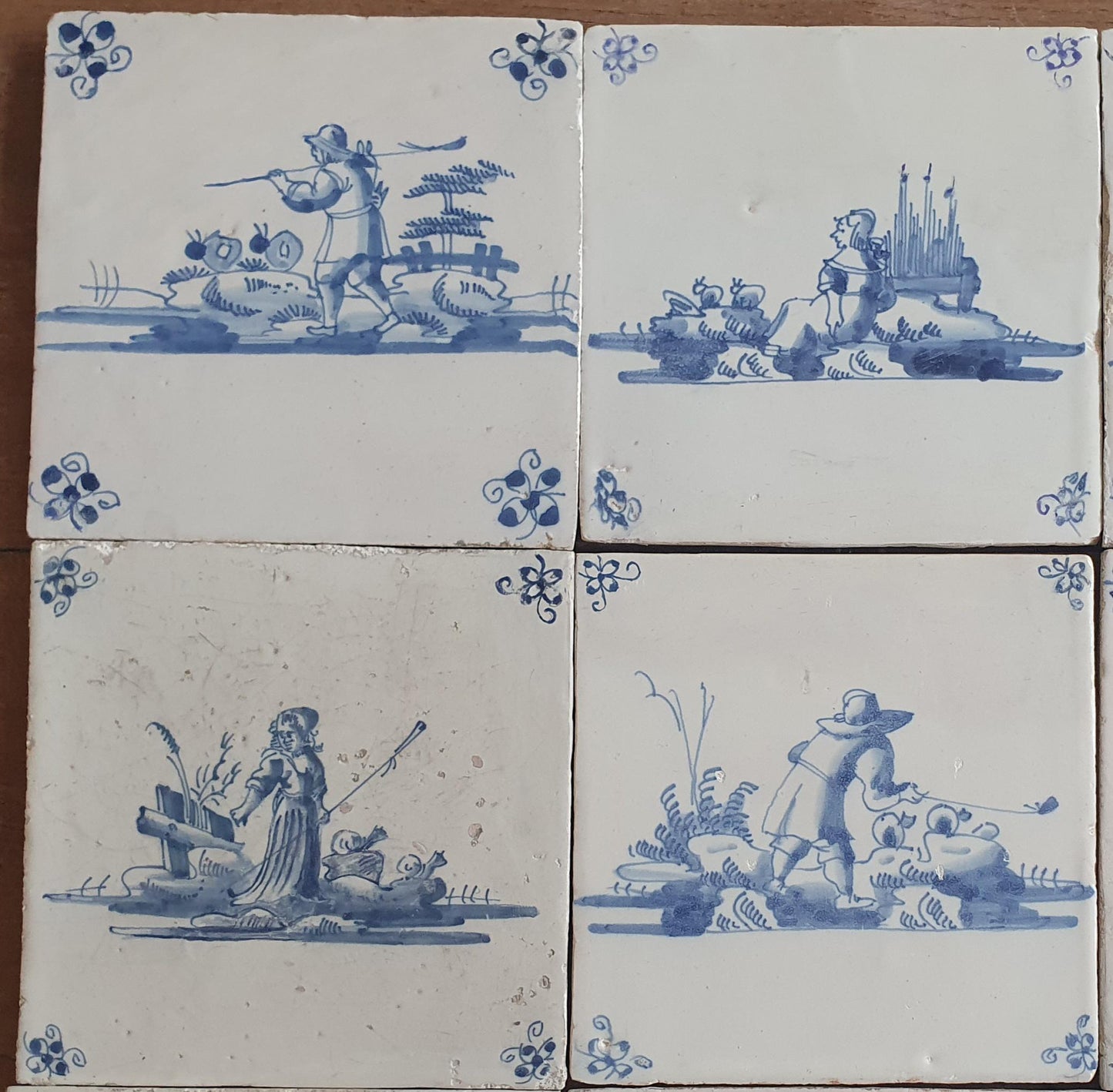 16 x Antique Delft Tiles, 18th Century Dutch Shepherd Scene landscapetile.