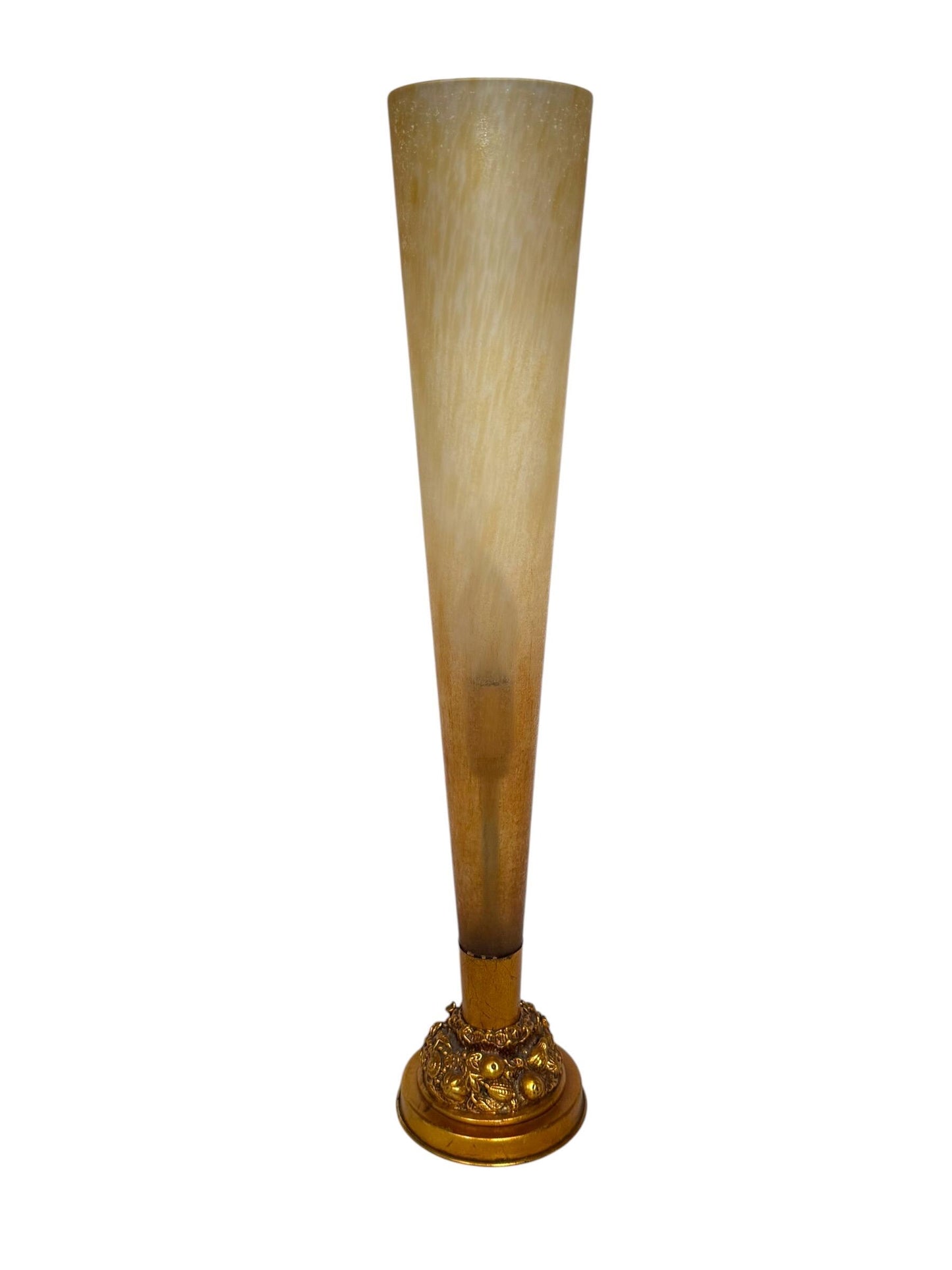 An elegant tall Vintage Italian Hollywood Regency Table Lamp Frosted Glass Gilt Fruit Base Mid Century  tablelamp goldausema lights