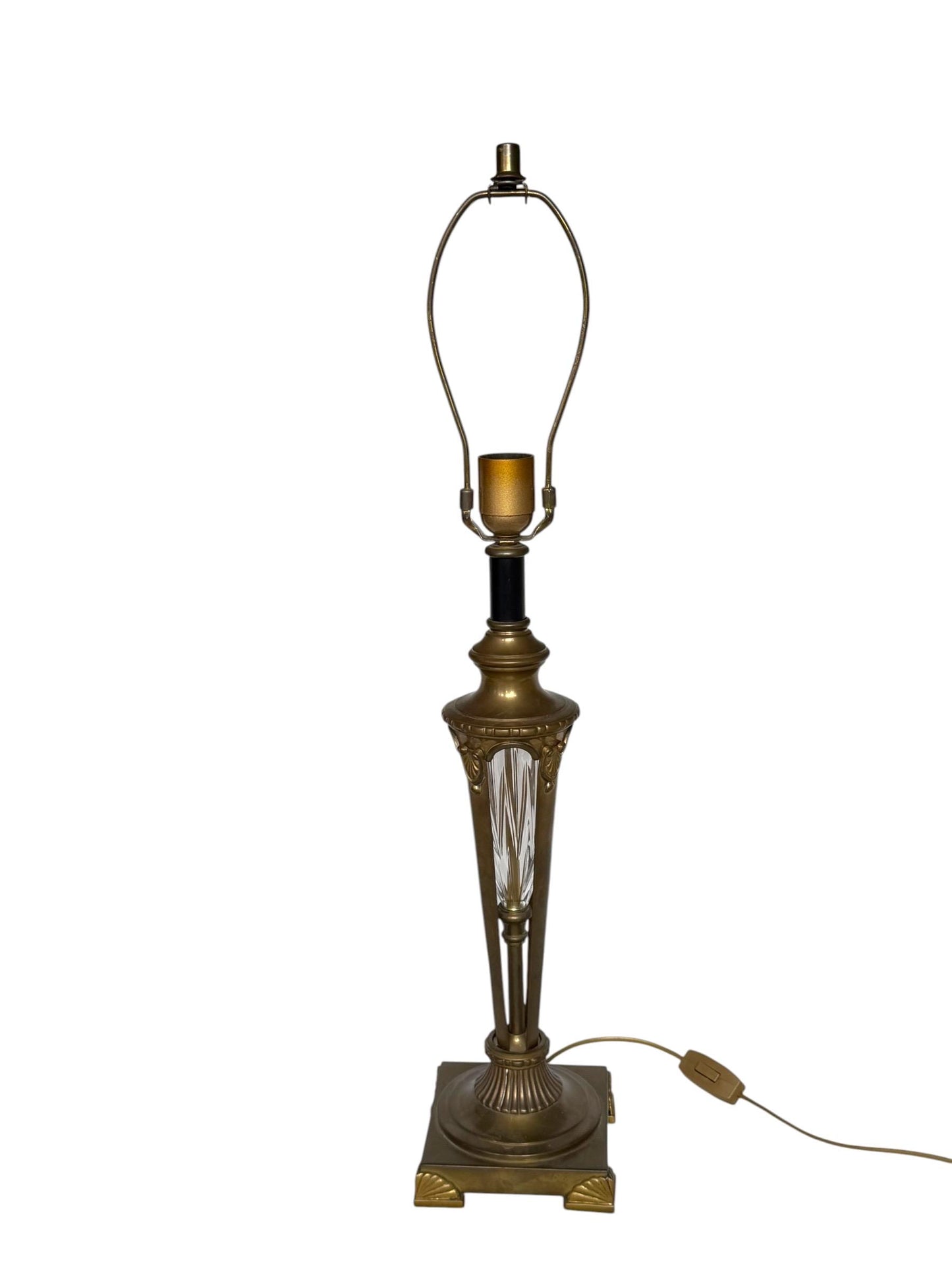 large Waterford Style Bronze Cut Crystal Empire Table Lamp Black Gold Shade, midcentury exclusiveausema lights
