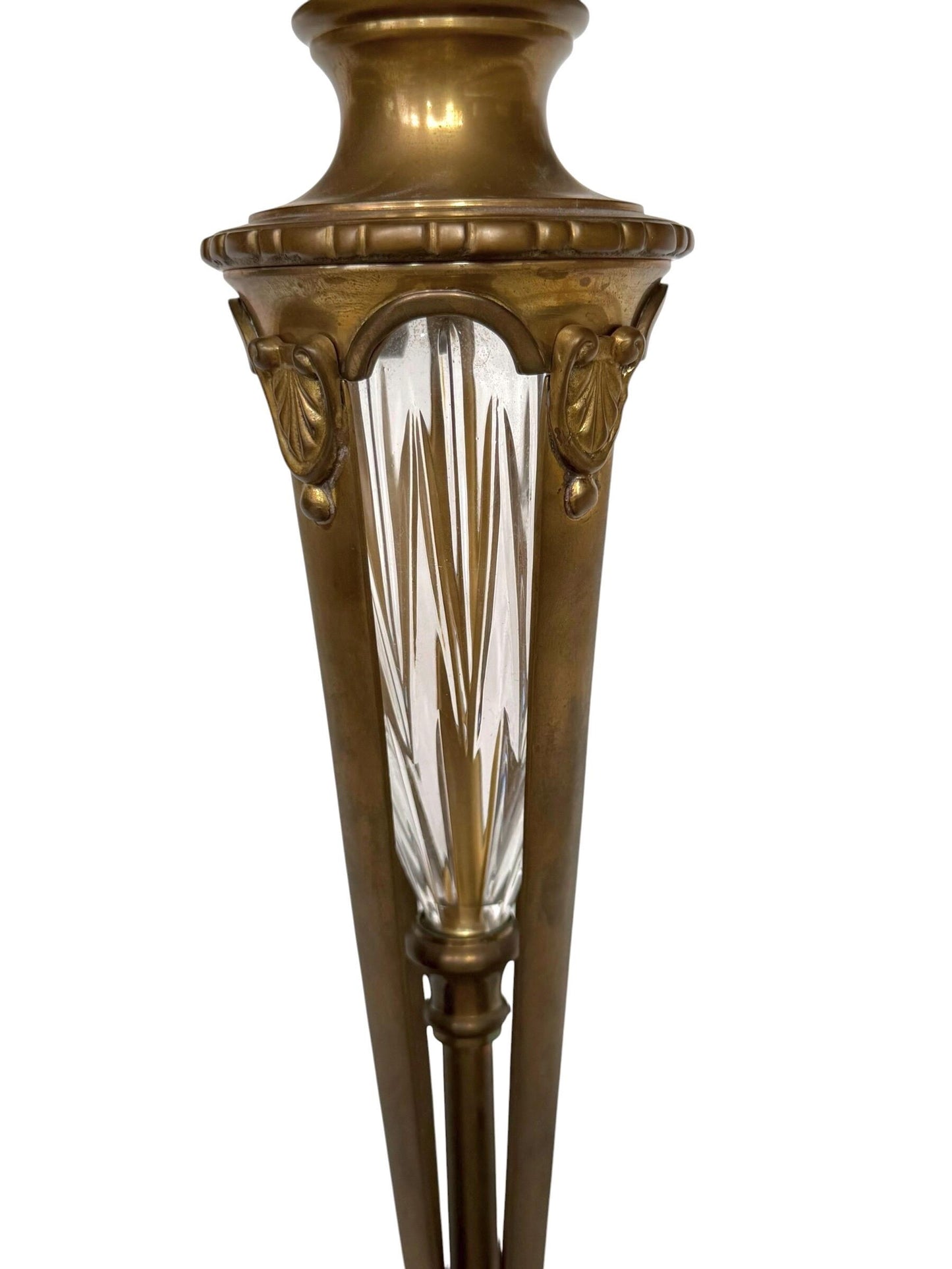 large Waterford Style Bronze Cut Crystal Empire Table Lamp Black Gold Shade, midcentury exclusiveausema lights