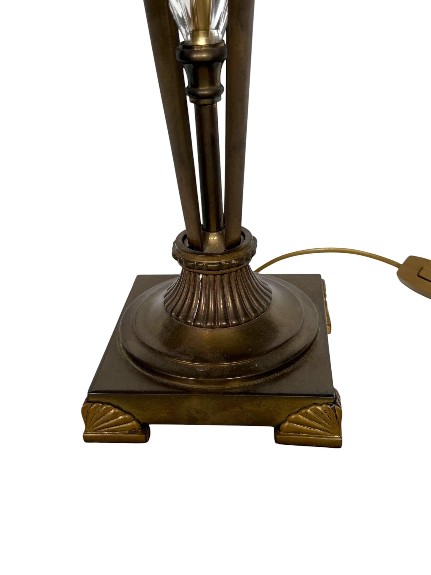 large Waterford Style Bronze Cut Crystal Empire Table Lamp Black Gold Shade, midcentury exclusiveausema lights