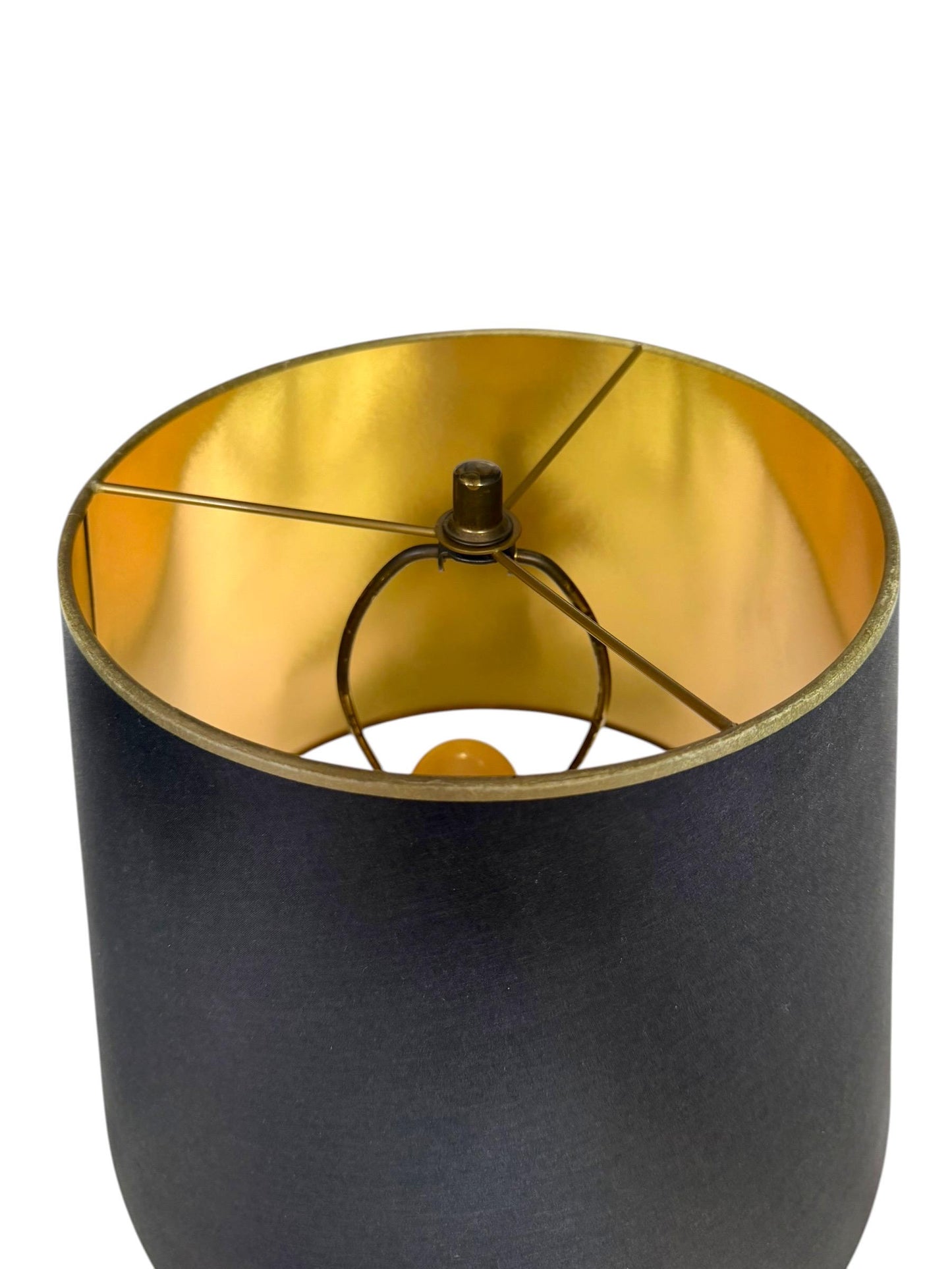 large Waterford Style Bronze Cut Crystal Empire Table Lamp Black Gold Shade, midcentury exclusiveausema lights