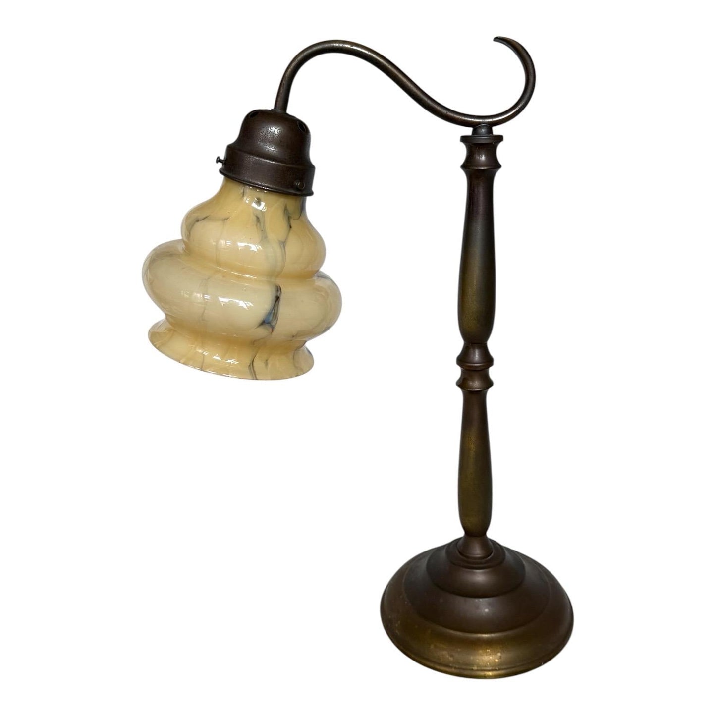 desklamp Antique Art Nouveau Brass Table Lamp Marbleized Opaline Glass Shade c1900 bulbous, opaline double gourd, organic art nouveau shade.