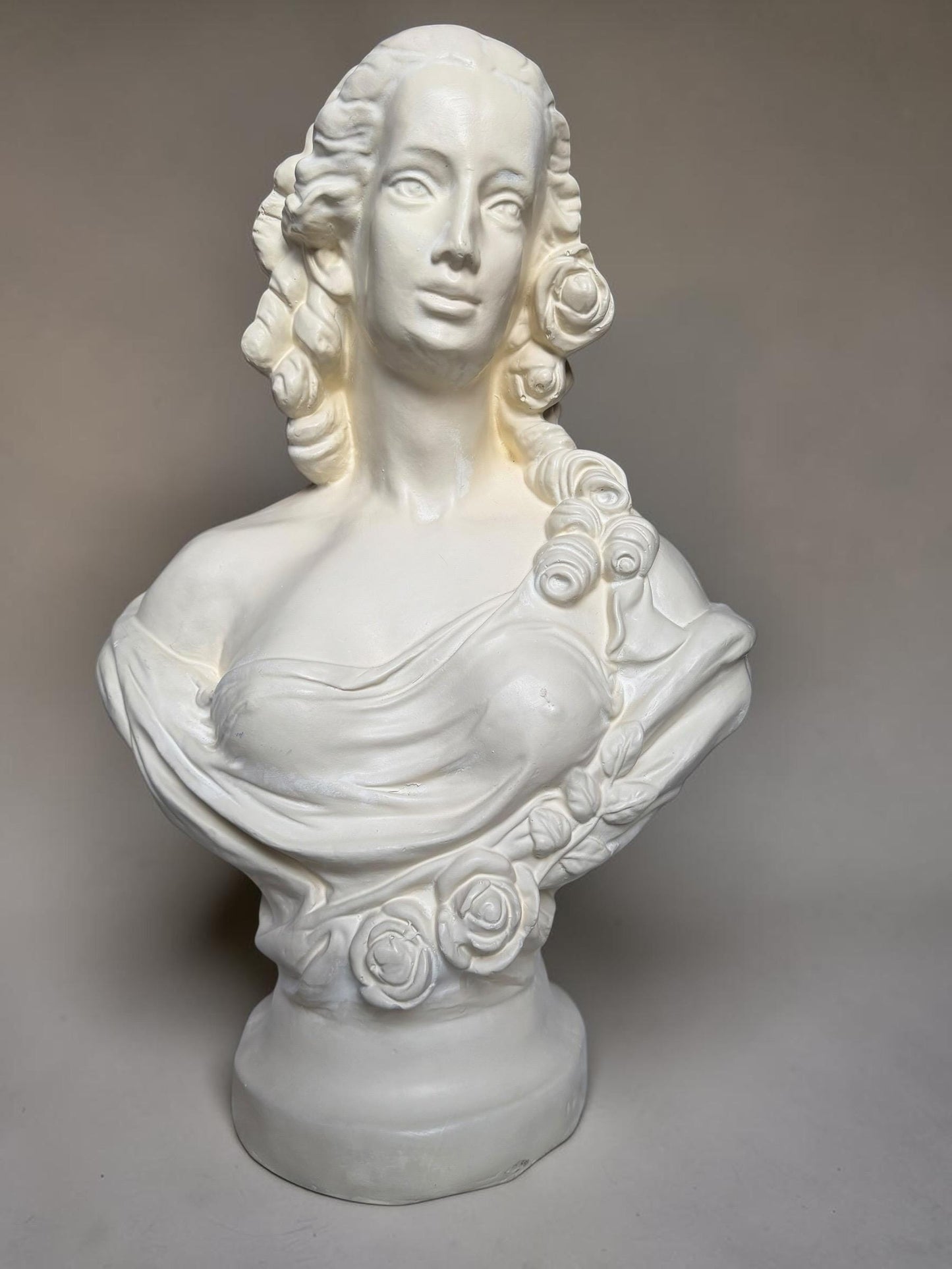 XL French Brocante Plaster Bust Romantic Lady Neoclassical Sculpture 60 cm Brocante classic antique. around 1920’s, France.