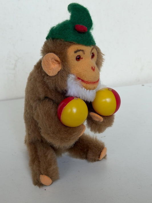 Carl Original mechanical toy Wind-Up Monkey with sambaBalls in Original Box – Mid-Century German Toy ape musician