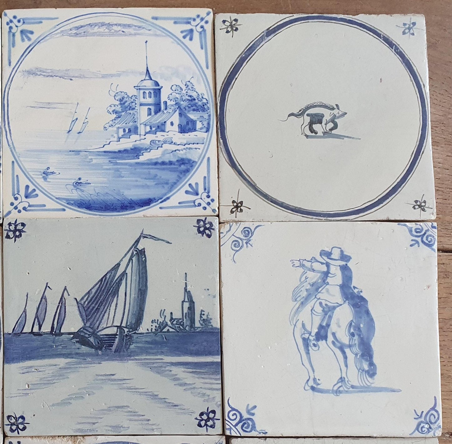 16 x Antique Delft Mix Tiles, 17th-18th and 19th Century Dutch Wall Decor.