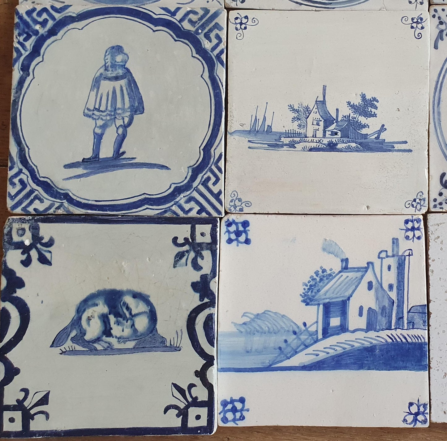 16 x Antique Delft Mix Tiles, 17th-18th and 19th Century Dutch Wall Decor.