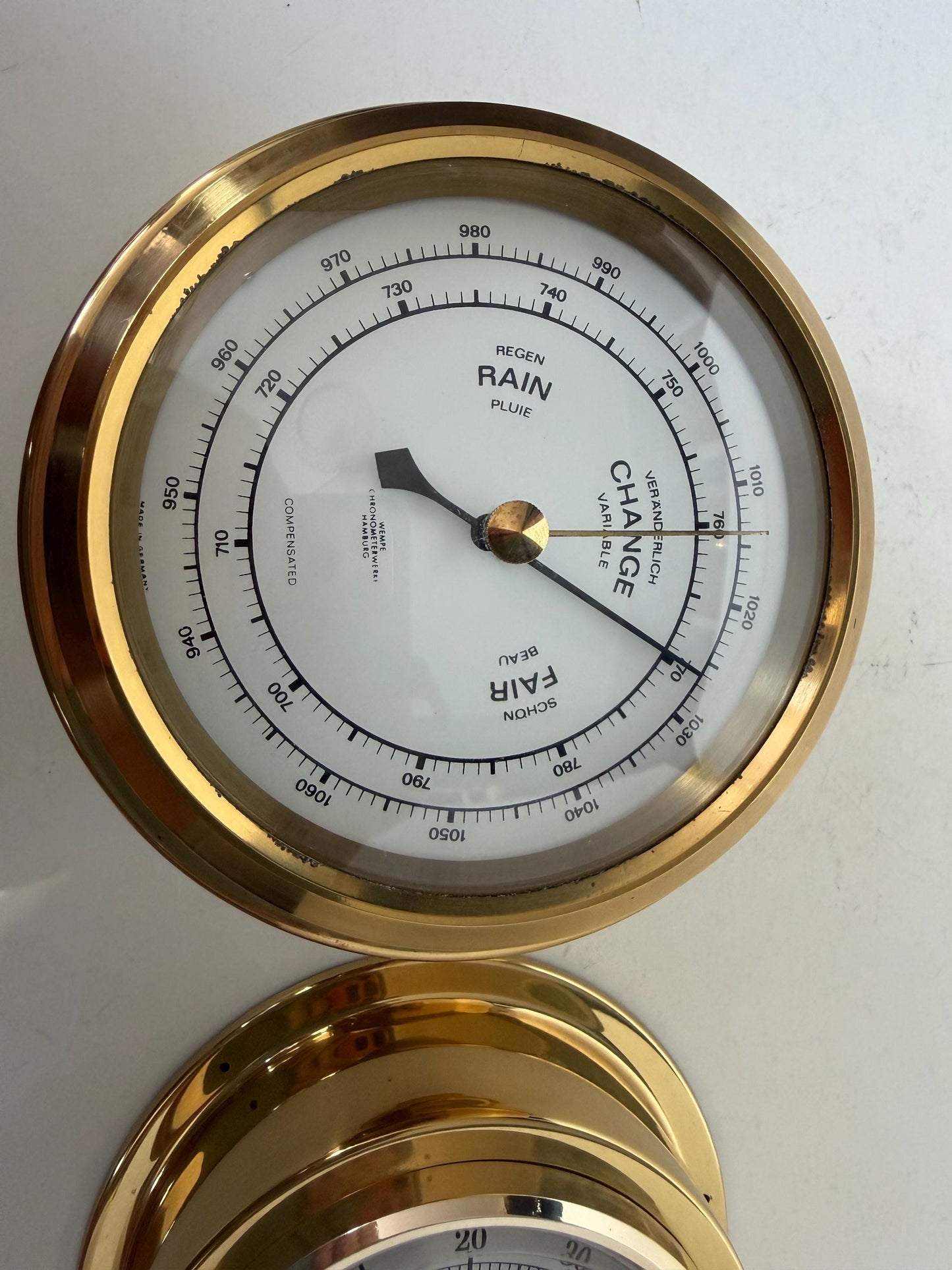 Weather station Wempe Hamburg brass Mid Century German modernism 1950s design Barometer Thermometer Hygrometer design weatherstation, rare