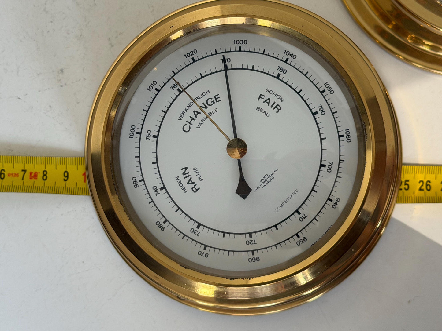 Weather station Wempe Hamburg brass Mid Century German modernism 1950s design Barometer Thermometer Hygrometer design weatherstation, rare
