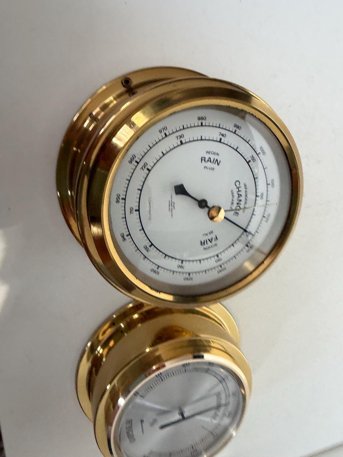 Weather station Wempe Hamburg brass Mid Century German modernism 1950s design Barometer Thermometer Hygrometer design weatherstation, rare