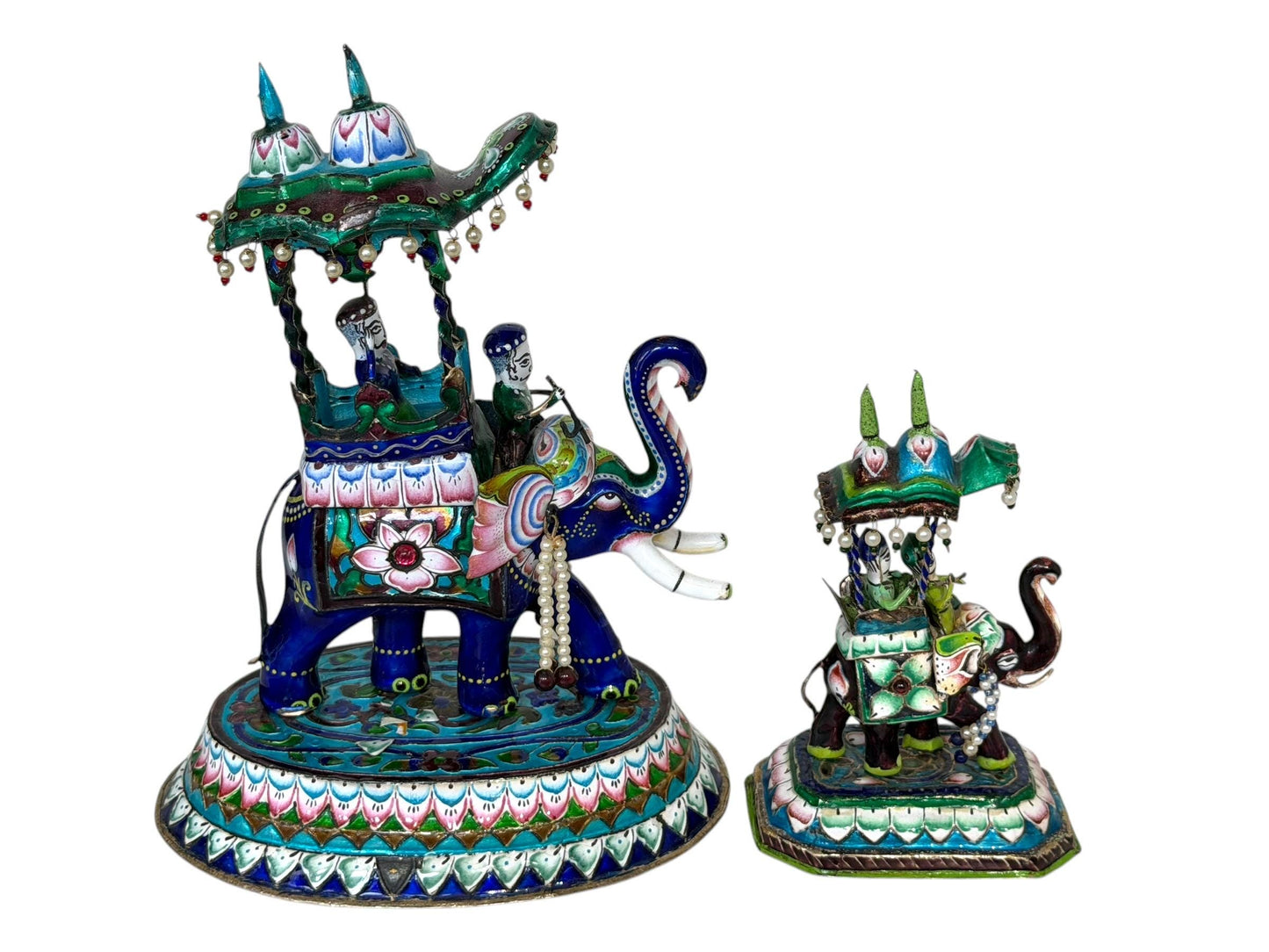 jaipur silver and enamel antique elephants, 1st half 20th meenakari india period antique vintage