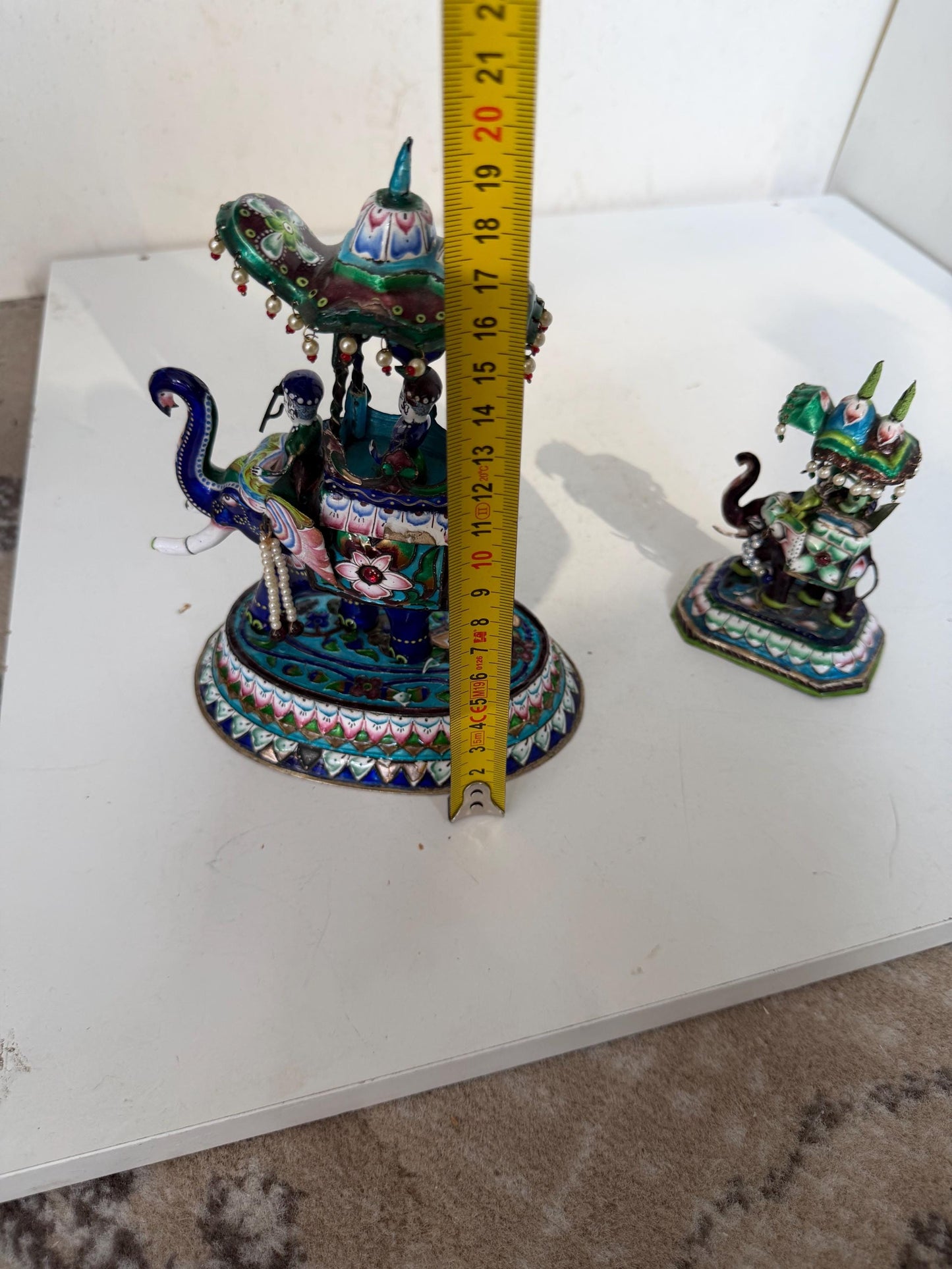 jaipur silver and enamel antique elephants, 1st half 20th meenakari india period antique vintage