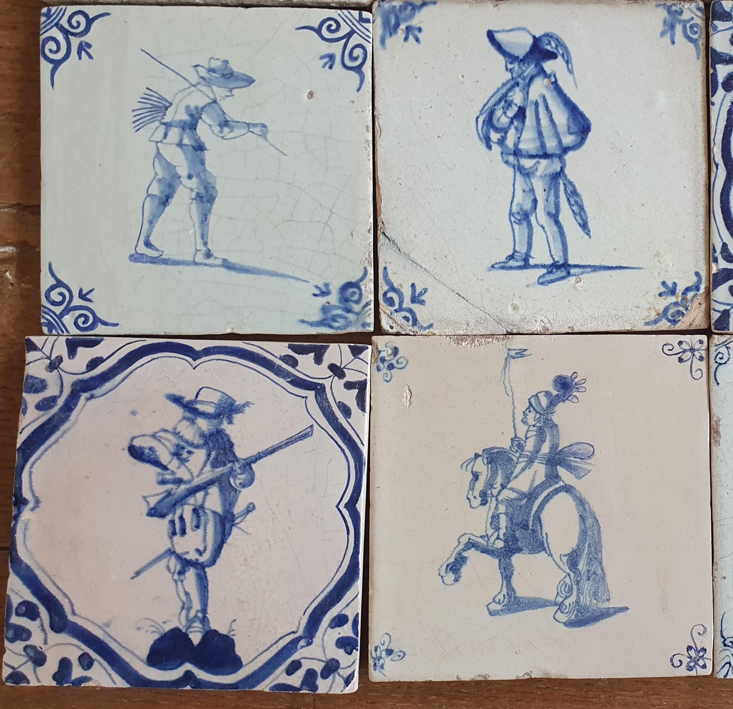 12 x Antique Delft Tiles - 1660-1660 People and Riders Design, Holland.