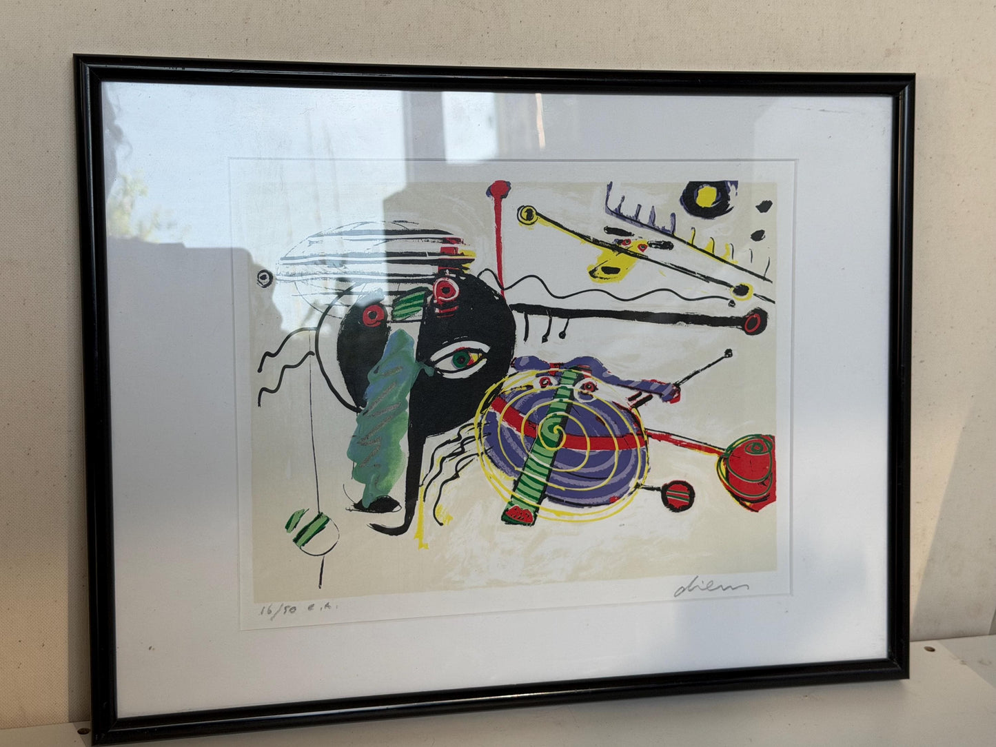 Peter Diem Abstract zeefdruk Painting on paper, framed, Dutch Artist modern abstract 16/50