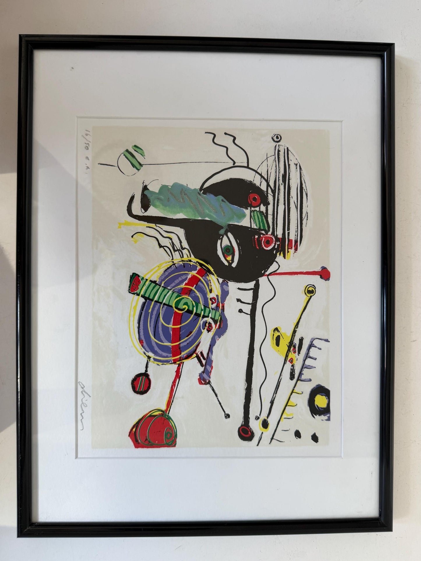Peter Diem Abstract zeefdruk Painting on paper, framed, Dutch Artist modern abstract 16/50