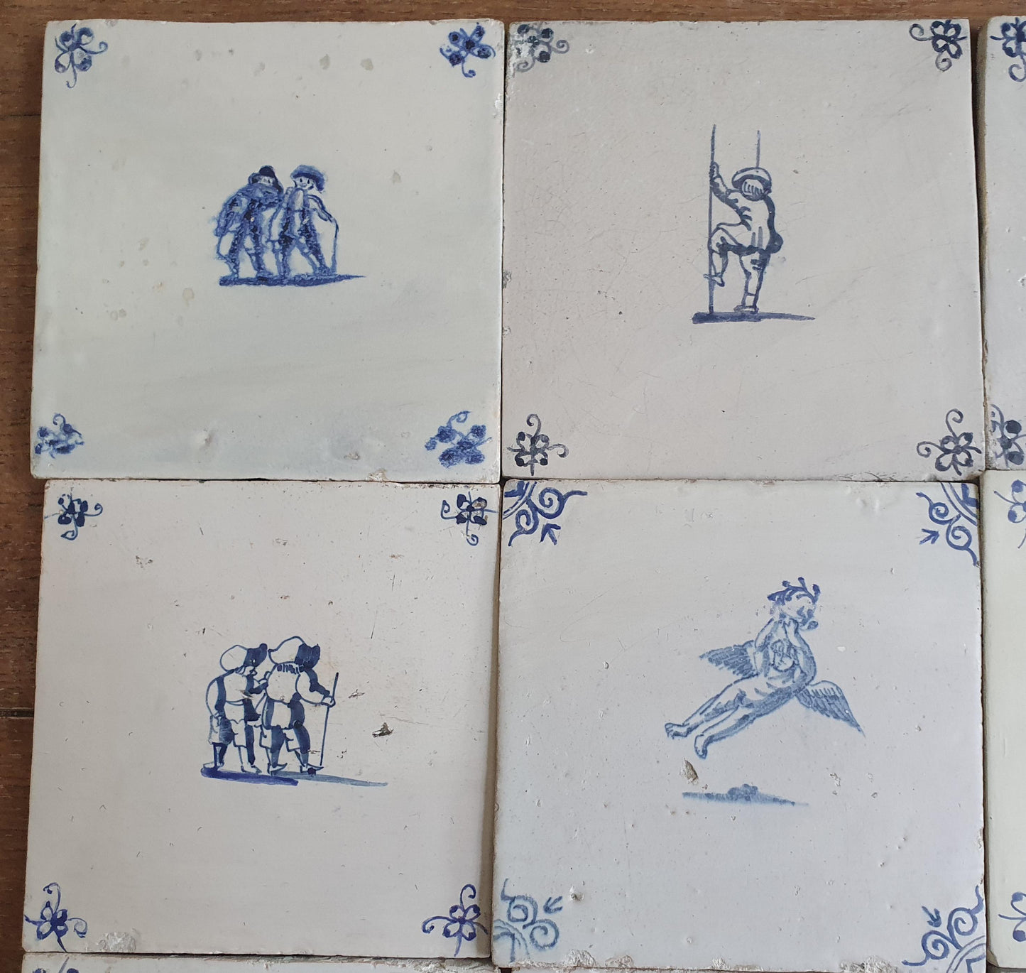 9 x Antique Delft Tiles - 1660-1660 People and Riders Design, Holland.