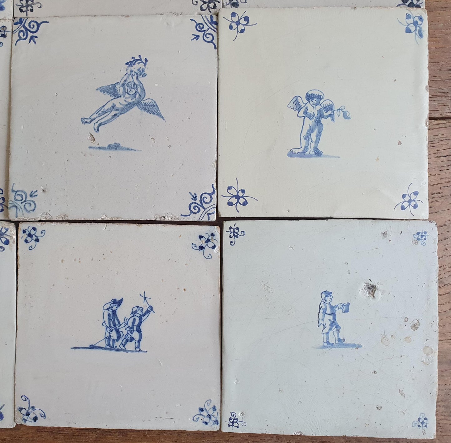 9 x Antique Delft Tiles - 1660-1660 People and Riders Design, Holland.