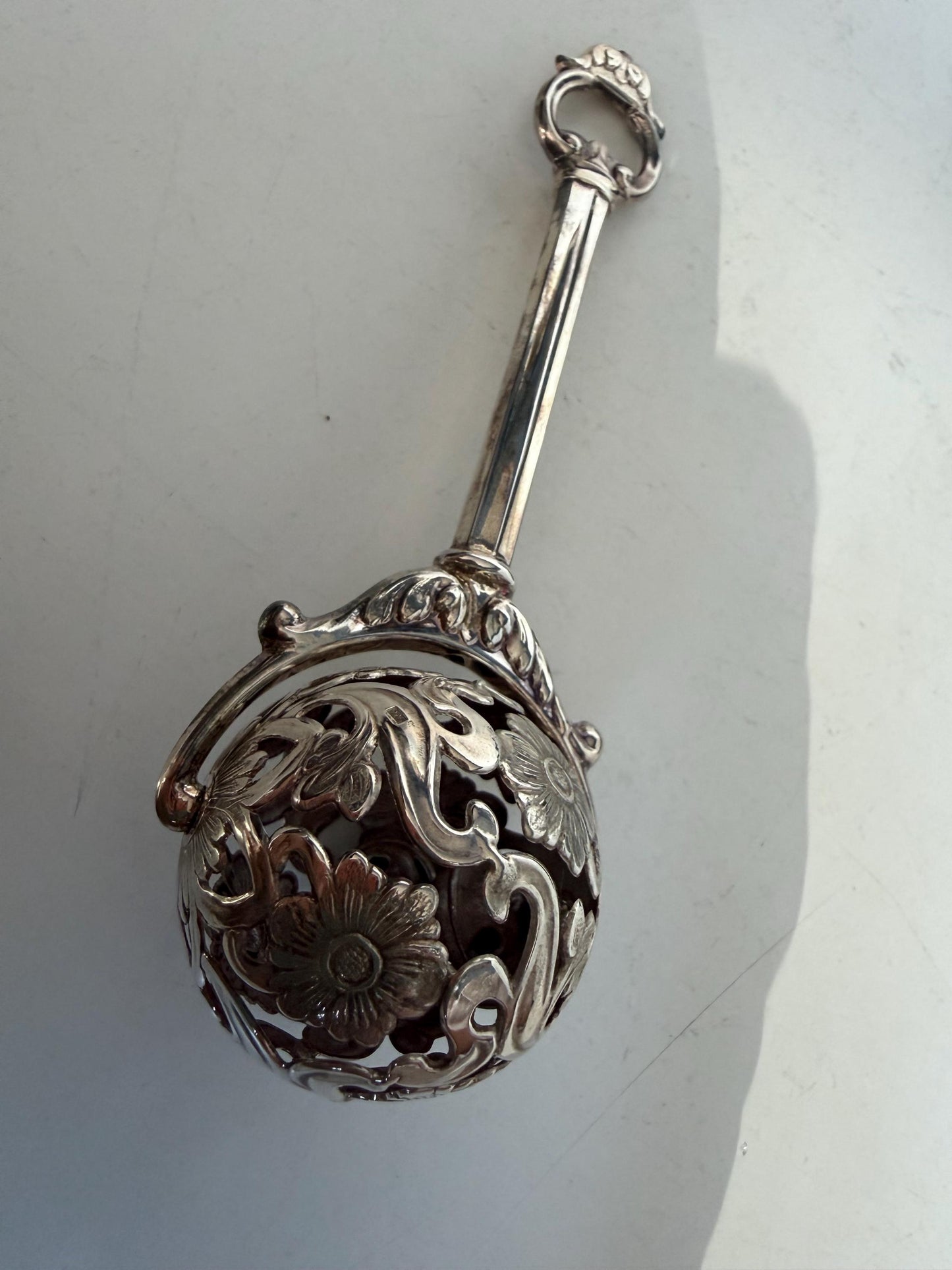 Pedro Duran 925/1000 sterling silver vintage spanish baby rattle newborn shower christening gift luxury exlusives