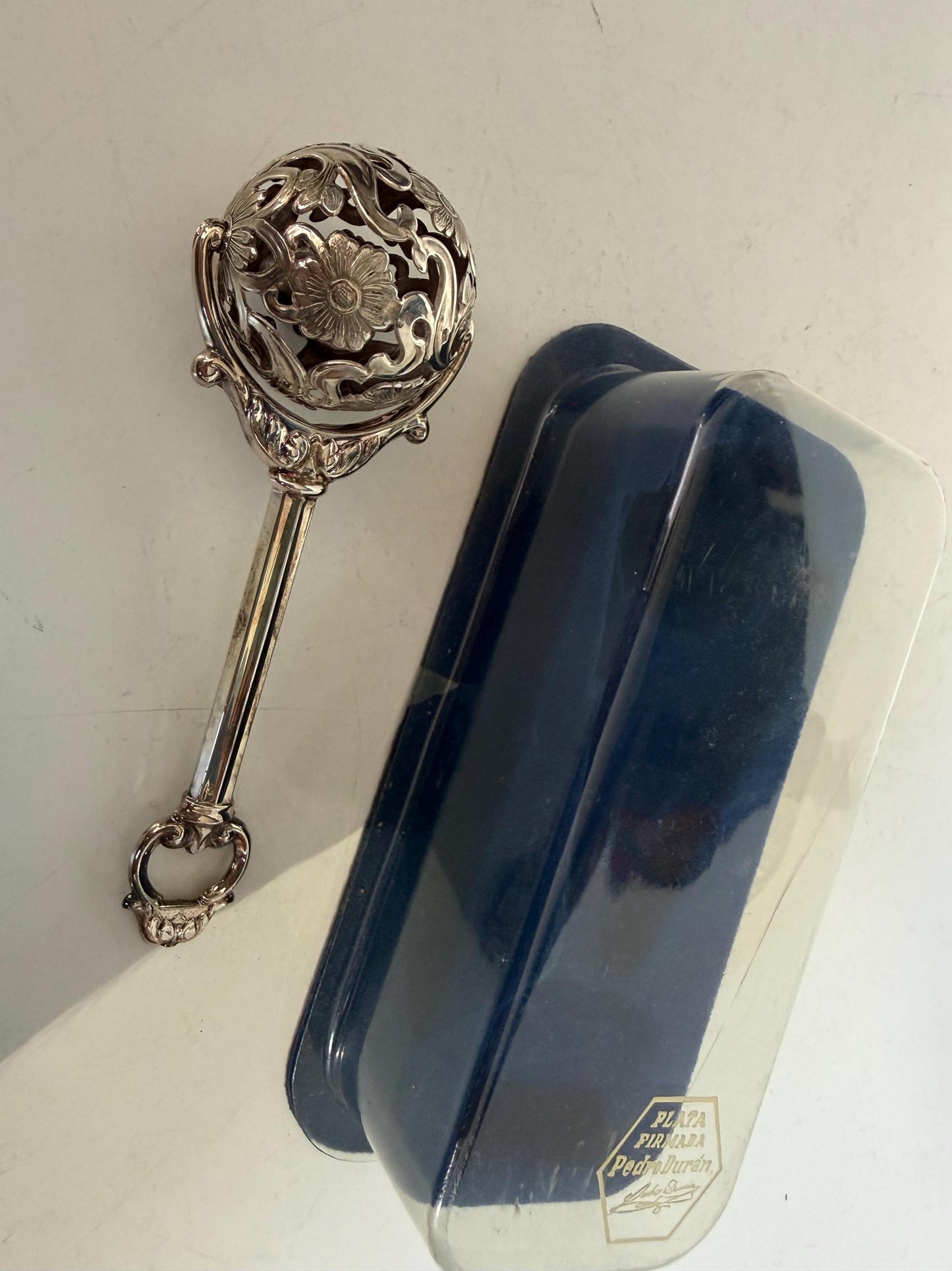 Pedro Duran 925/1000 sterling silver vintage spanish baby rattle newborn shower christening gift luxury exlusives
