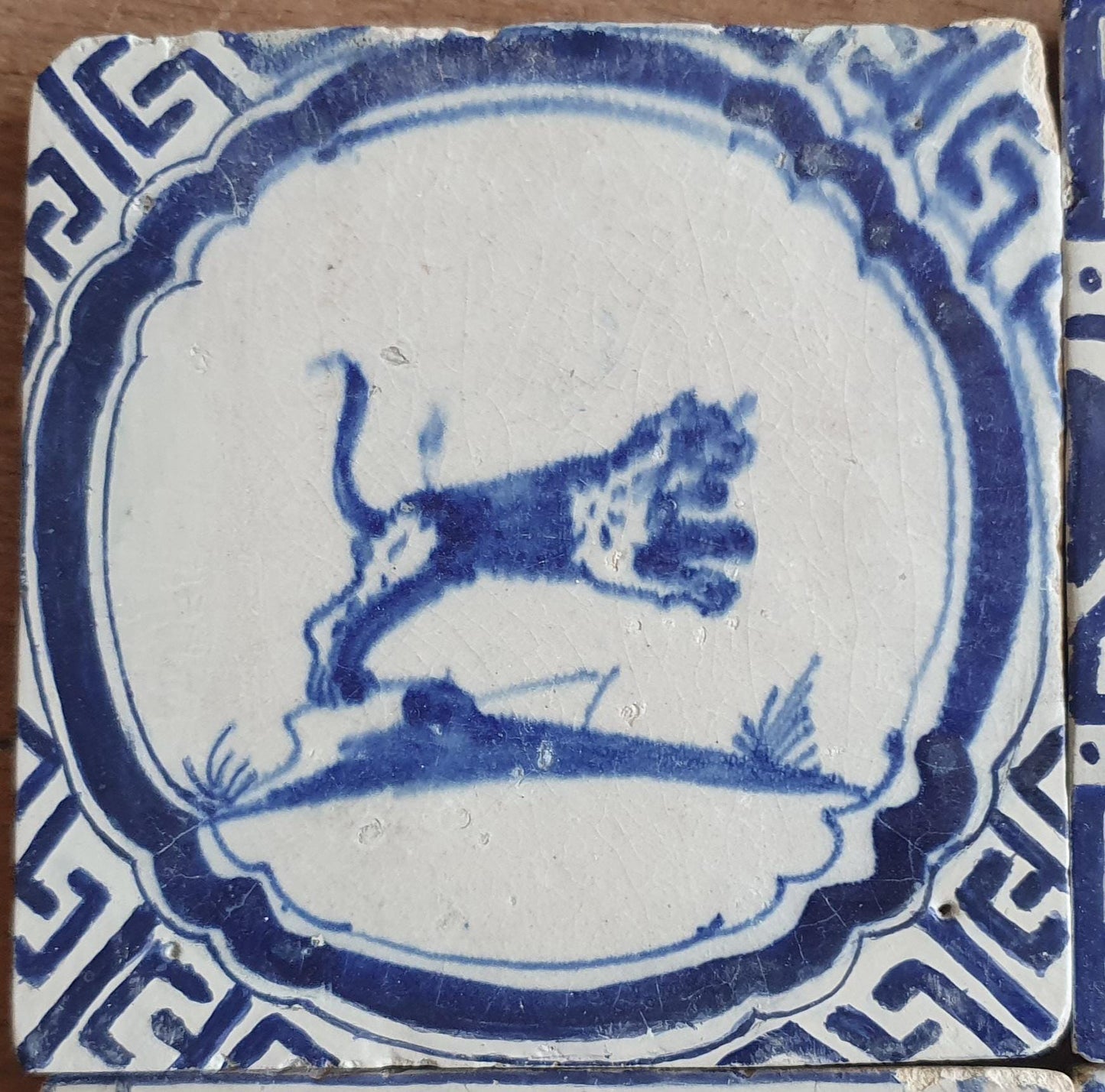 6 x Antique Delft Animal Tiles, 17th Century Dutch Wall Decor.