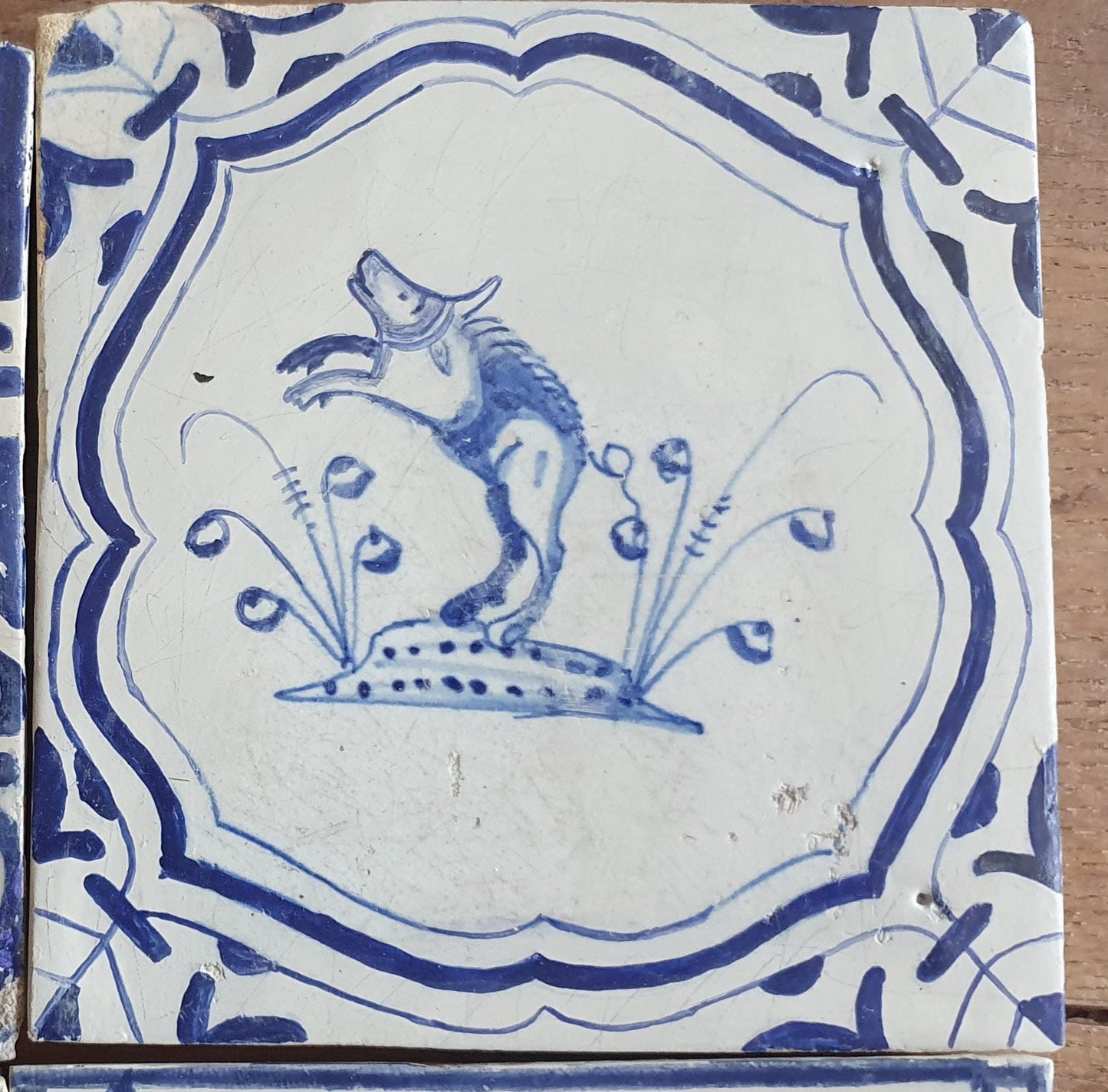 6 x Antique Delft Animal Tiles, 17th Century Dutch Wall Decor.