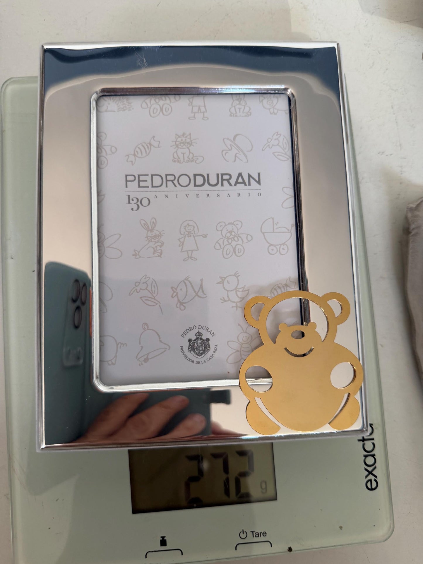 Pedro Duran silver and gold vintage spanish baby photoframe, boxed newborn shower christening gift luxury exlusives. Bear