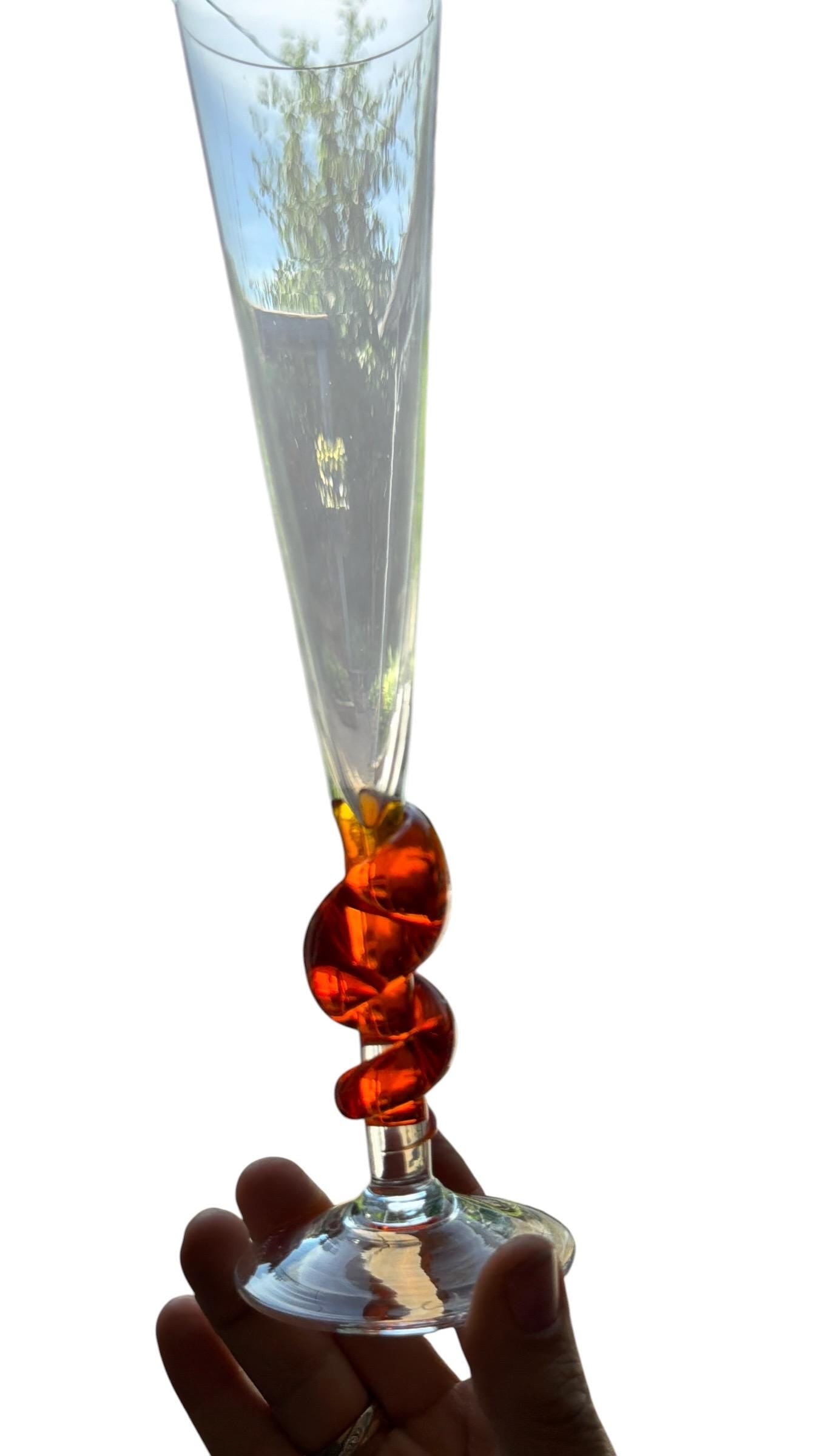 Carlo Moretti Murano Glass Champagne Flute, Hand Engraved, Rare, red