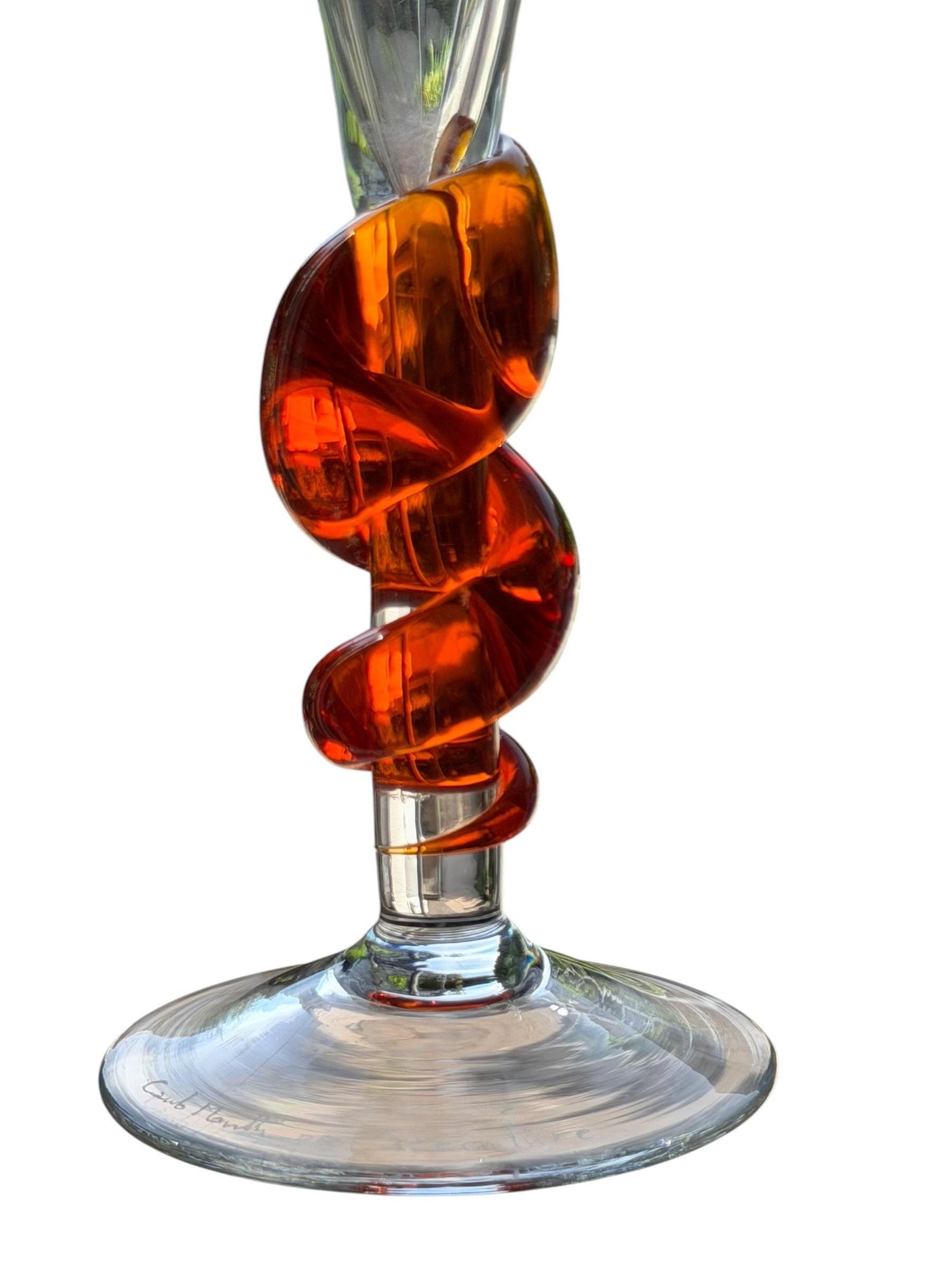 Carlo Moretti Murano Glass Champagne Flute, Hand Engraved, Rare, red