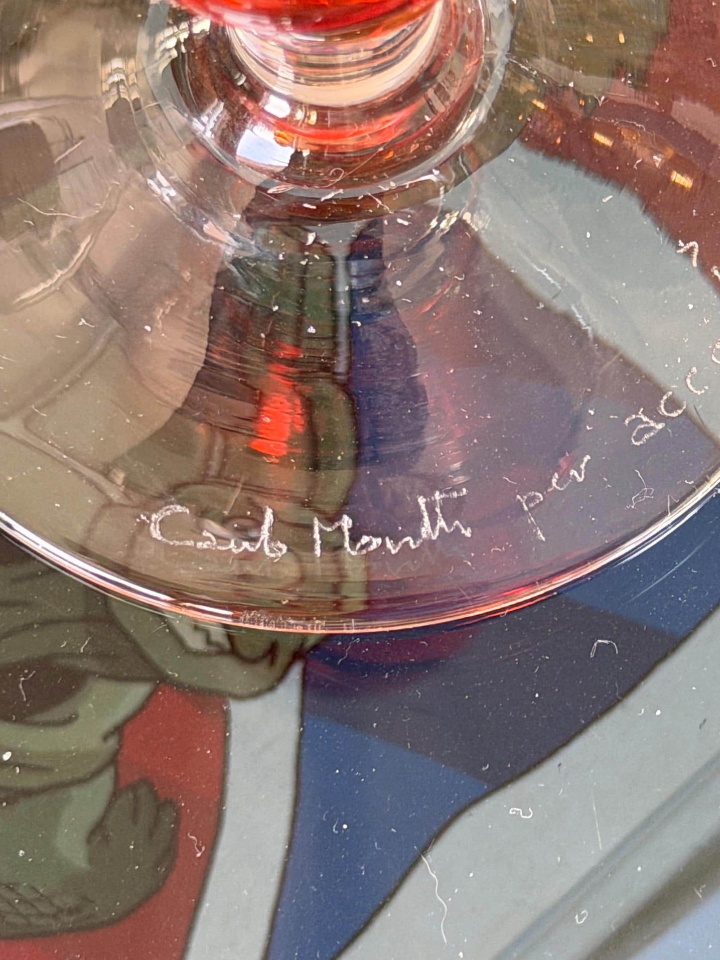 Carlo Moretti Murano Glass Champagne Flute, Hand Engraved, Rare, red